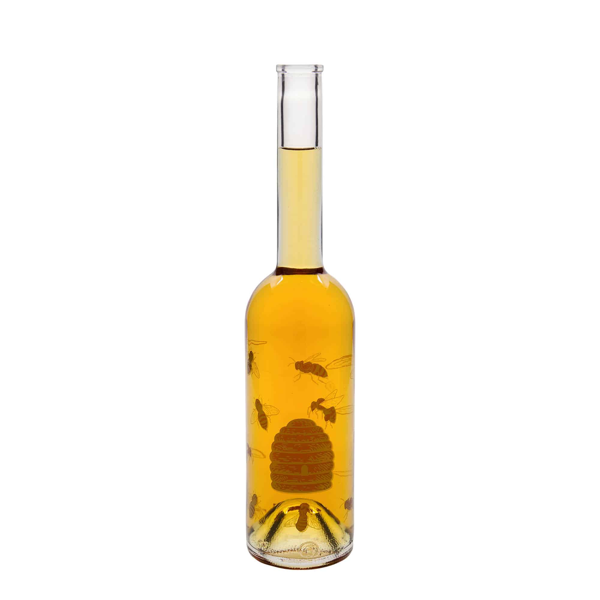 500 ml glass bottle 'Opera', print: bees, closure: cork