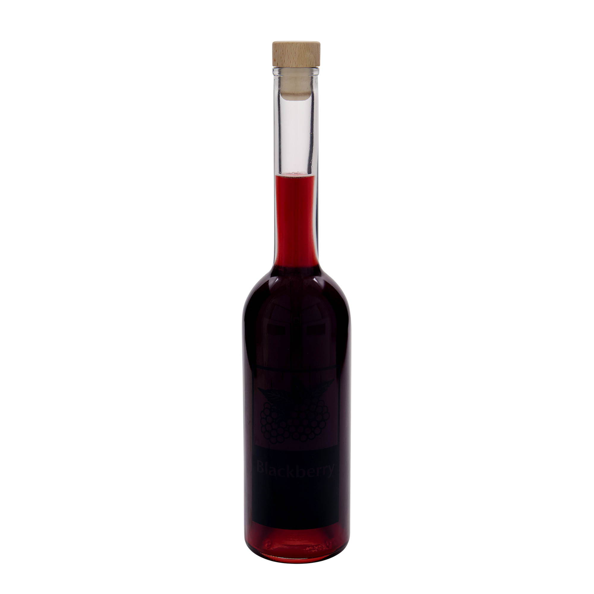500 ml glass bottle 'Opera', print: Blackberry, closure: cork