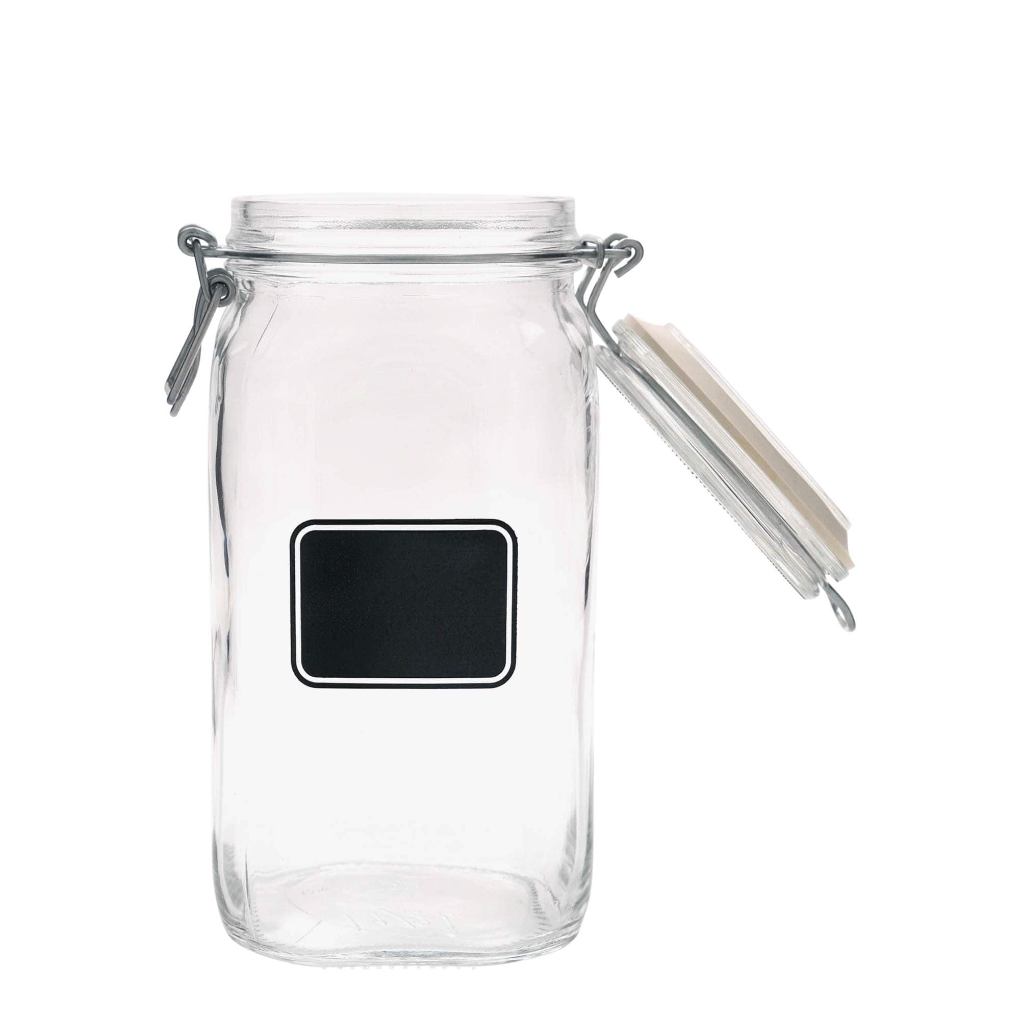 1,500 ml wire bail jar 'Fido', motif: label field, square, opening: wire bail closure