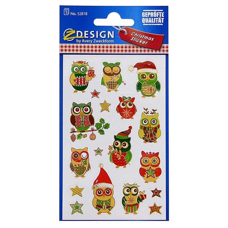 Zweckform Stickers 'Christmas Owls', paper, multicoloured Zweckform Stickers 'Christmas Owls', paper, multicoloured