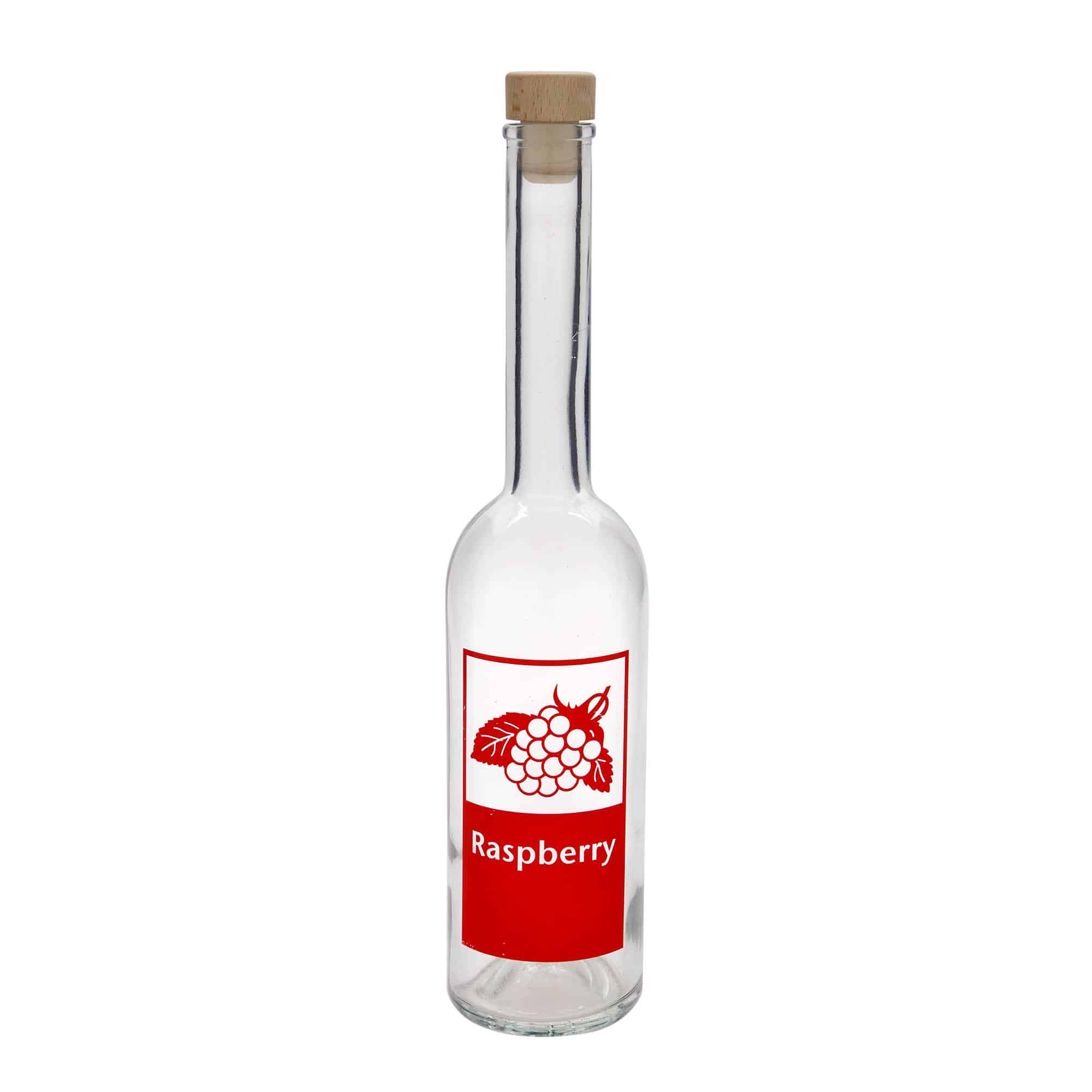 500 ml glass bottle 'Opera', print: Raspberry, closure: cork