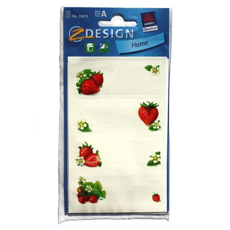 Themed labels 'Strawberries', rectangular, paper, multicolour