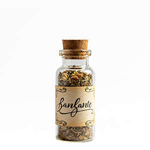 Spice jar with logo Product example: filled spice jar with cork stopper and logo design