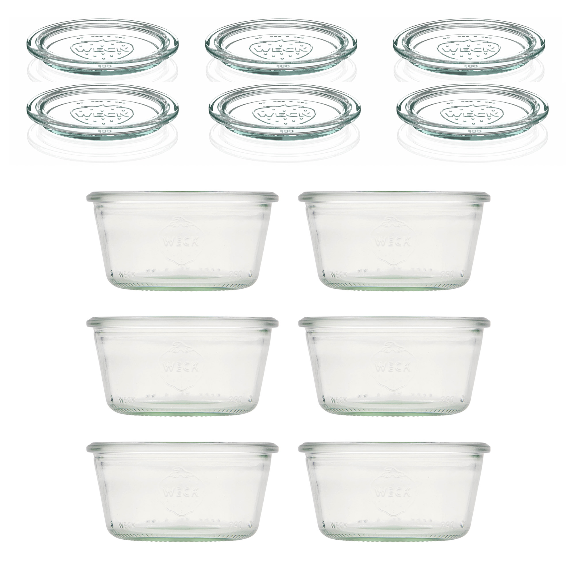 6x 290 ml WECK inverted jar low with glass lid RR 100