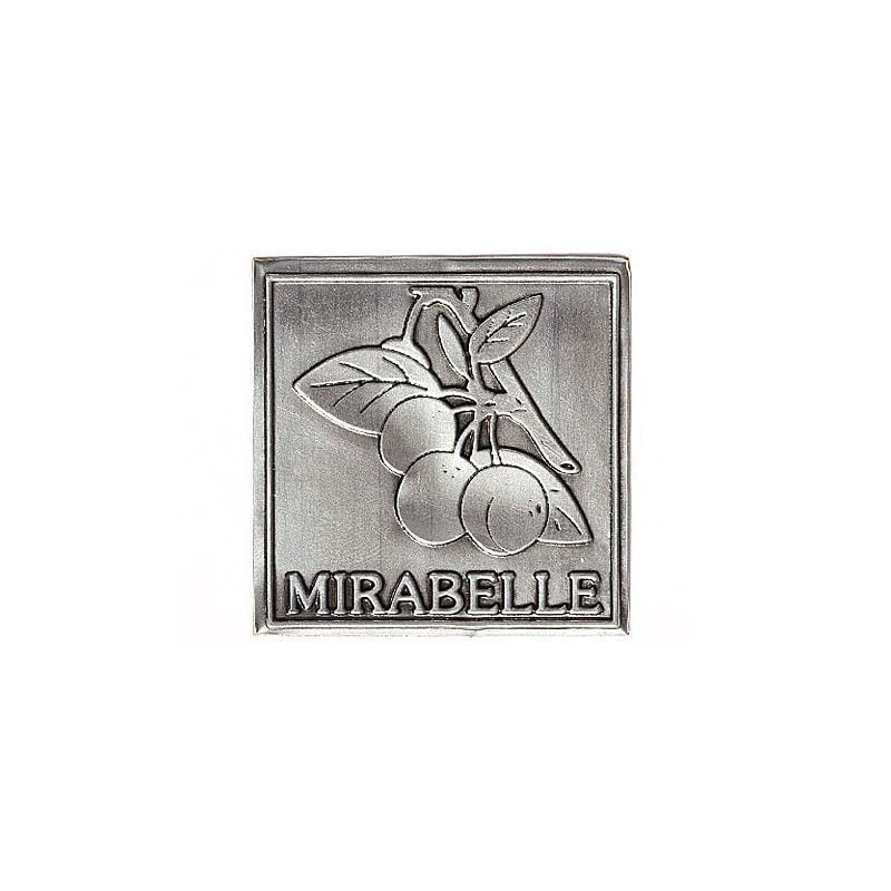 Tin label 'Mirabelle', square, metal, silver Tin label 'Mirabelle', square, metal, silver