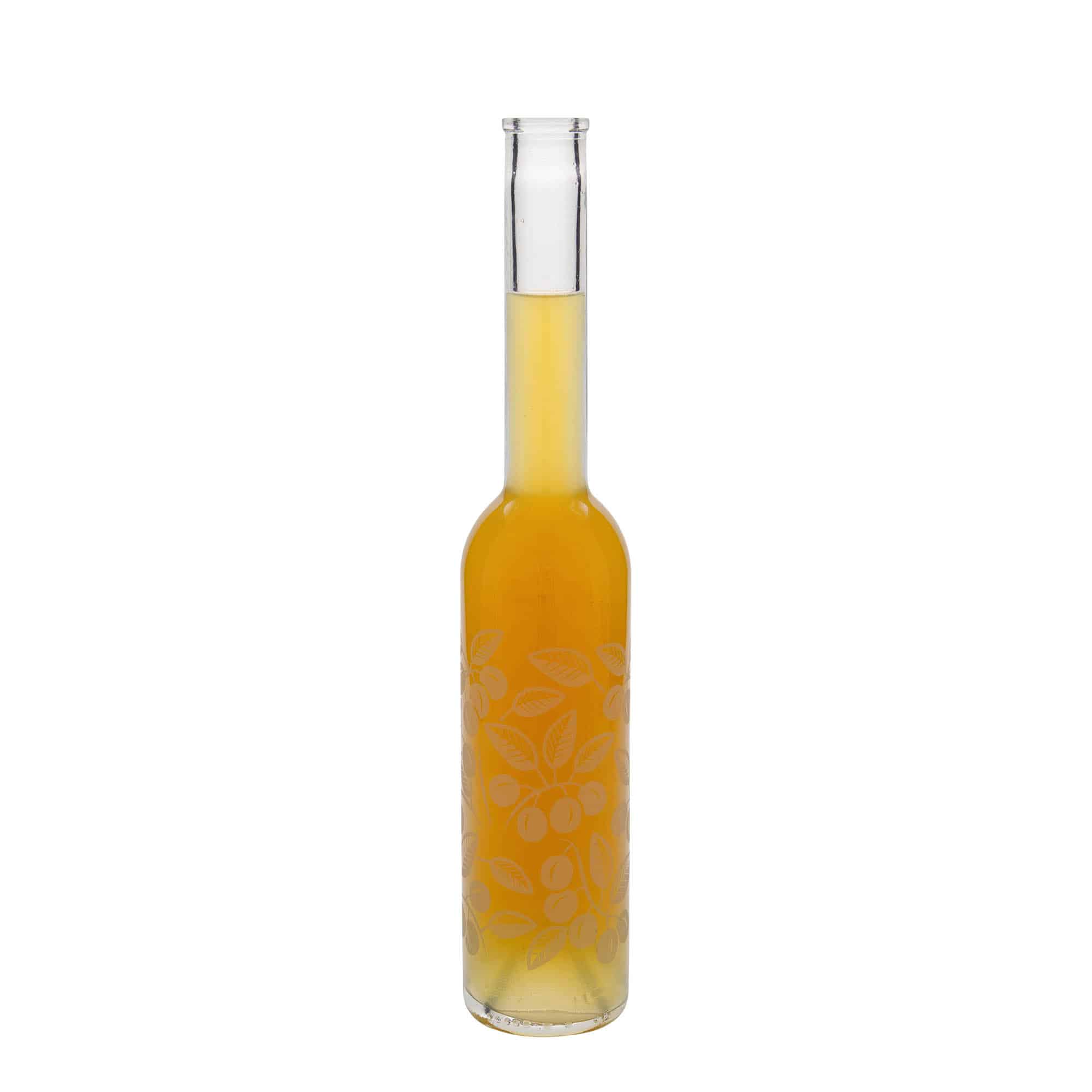 350 ml glass bottle 'Opera', print: mirabelles, closure: cork