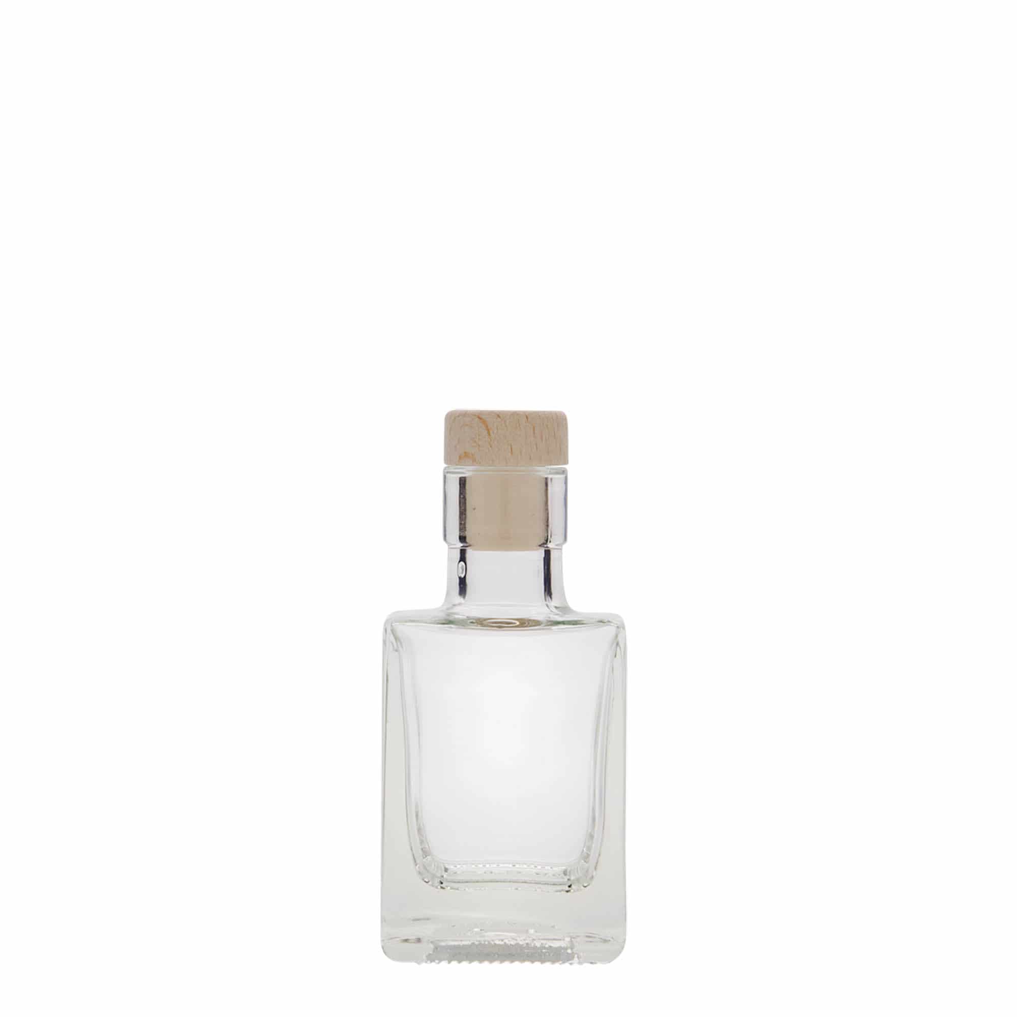 50 ml glass bottle 'Cube', square, opening: cork