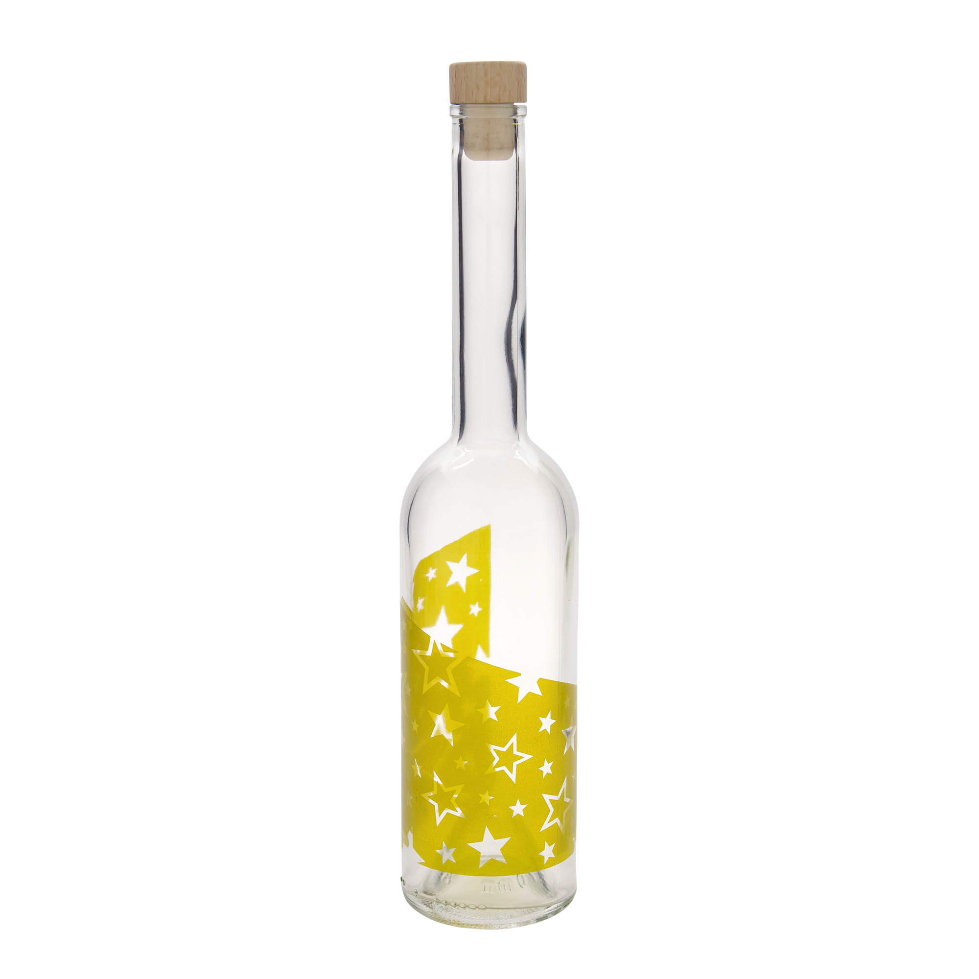 500 ml glass bottle ‘Opera’, design: gold stars, opening: cork