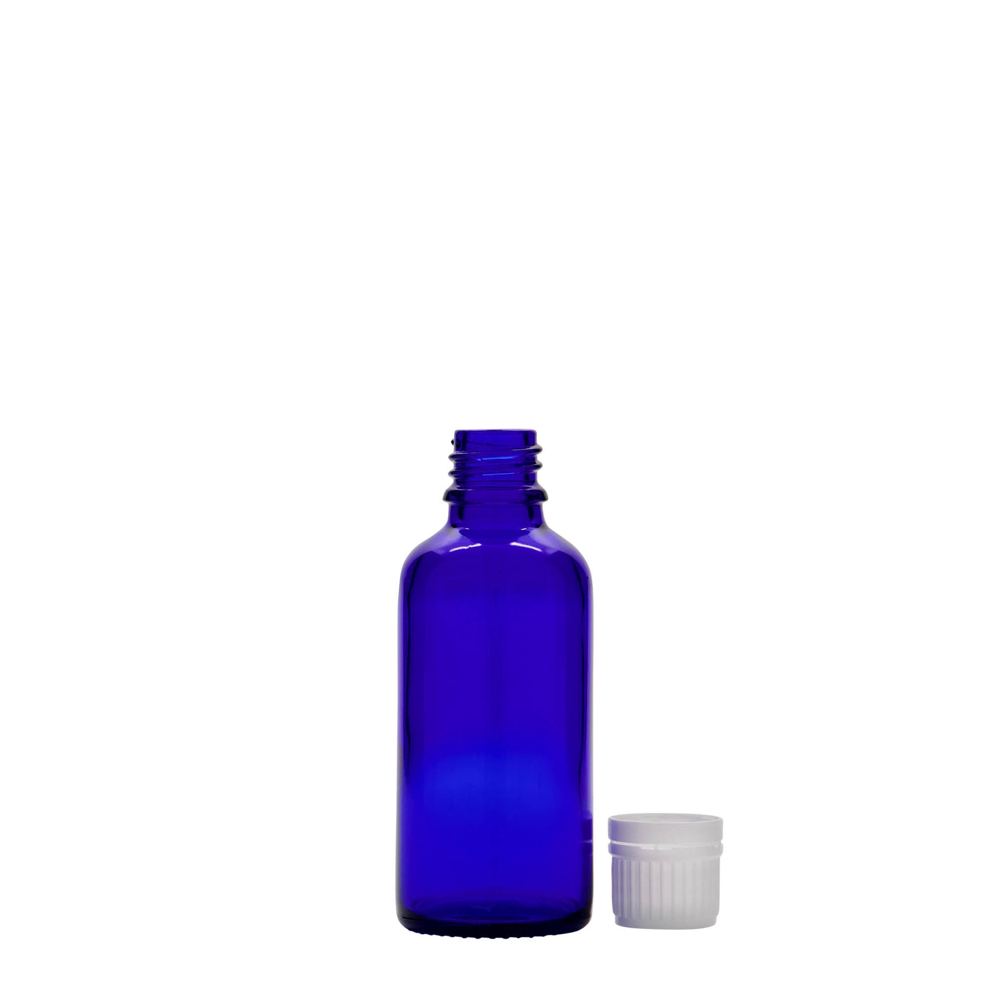 50 ml medical bottle, glass, royal blue, opening: DIN 18 50 ml medical bottle, glass, royal blue, opening: DIN 18