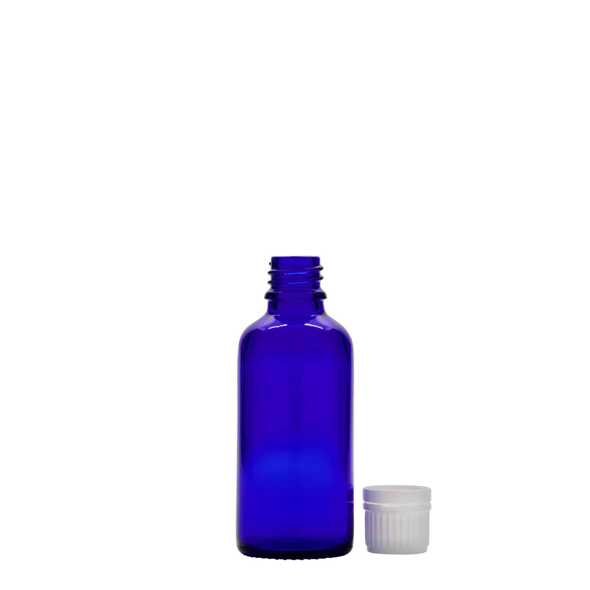 50 ml medical bottle, glass, royal blue, opening: DIN 18
