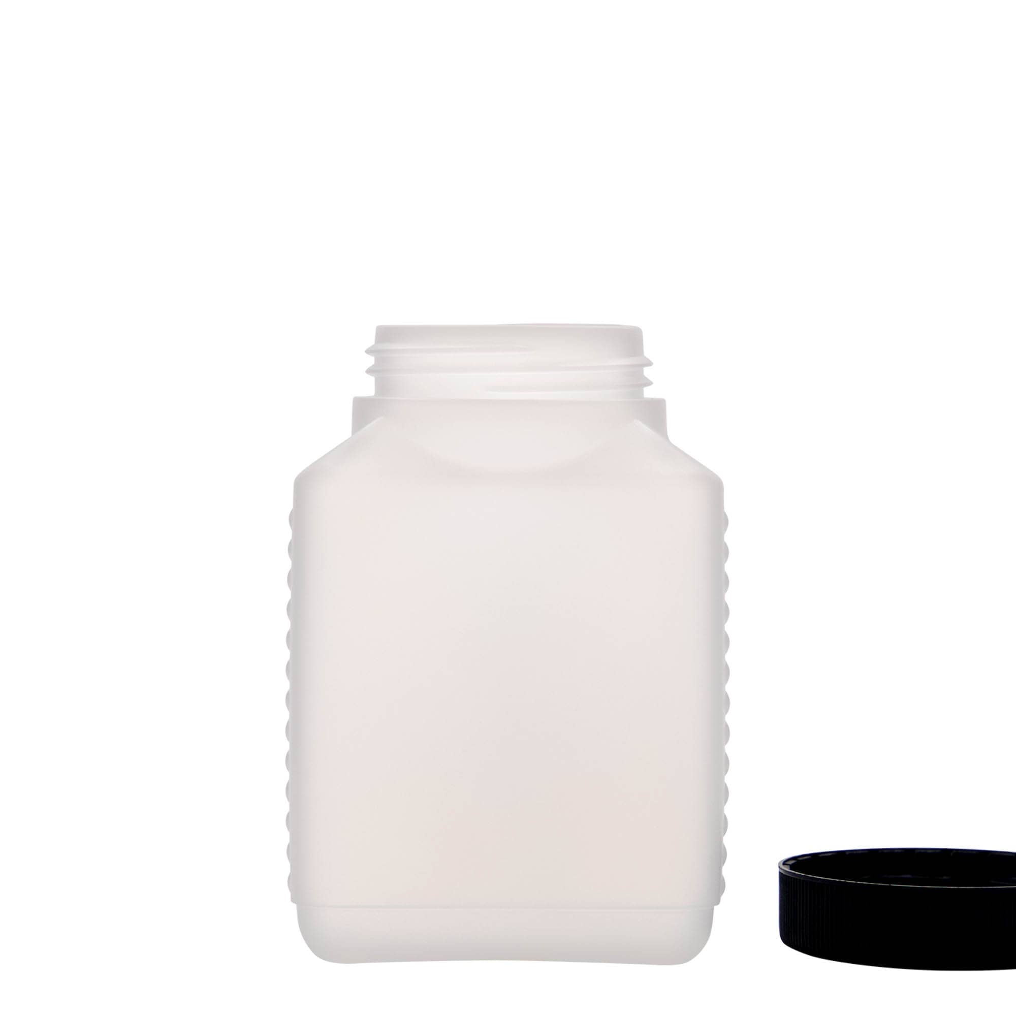 500 ml wide-neck bottle, rectangular, HDPE plastic, natural, opening: DIN 60 EPE