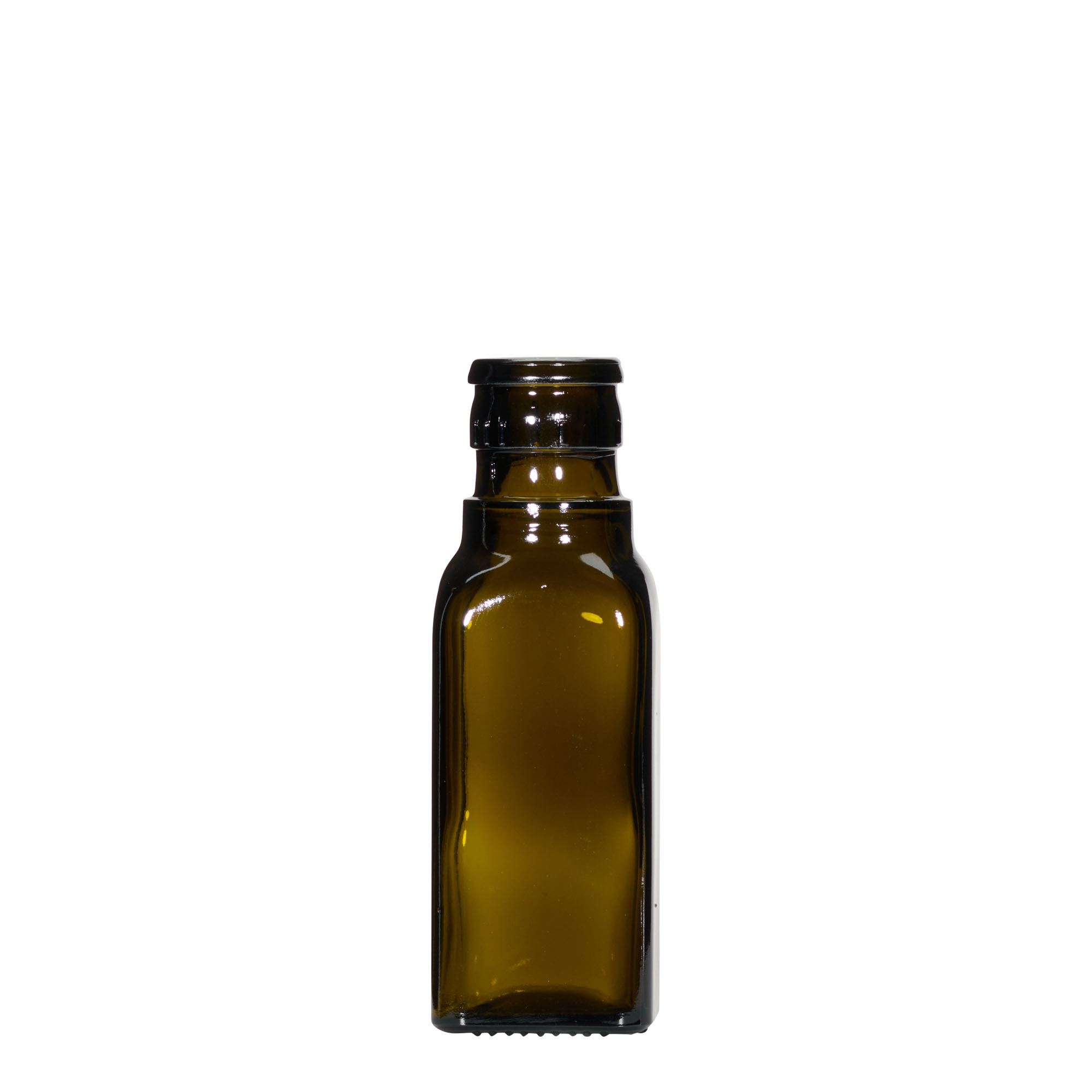 100 ml vinegar/oil bottle 'Quadra', glass, square, antique green, opening: DOP