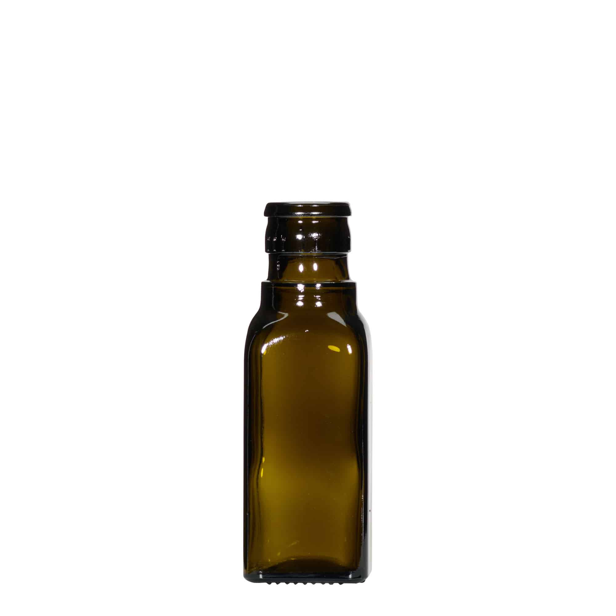 100 ml vinegar/oil bottle 'Quadra', glass, square, antique green, opening: DOP