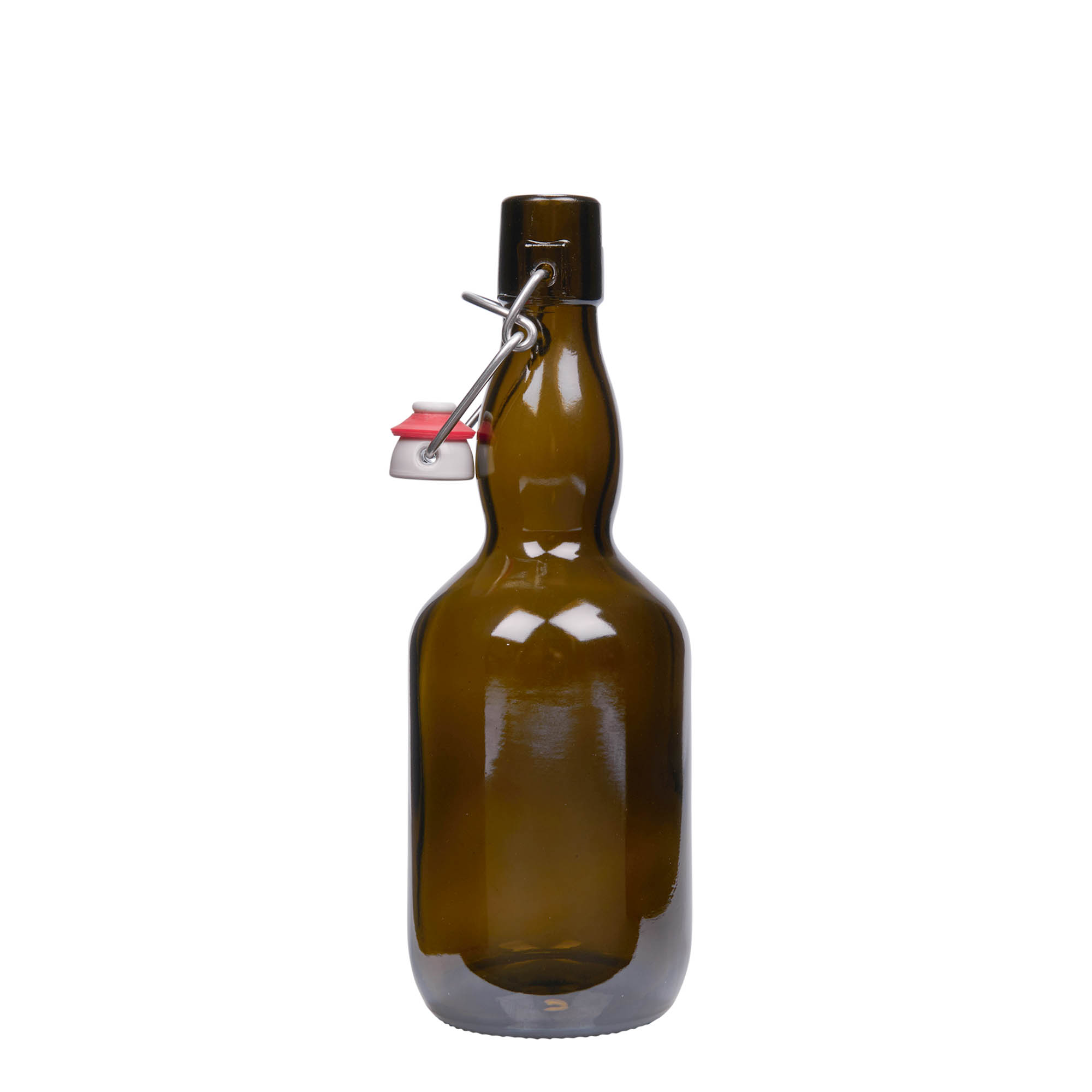 500 ml beer bottle with long neck, glass, antique green, opening: swing top closure