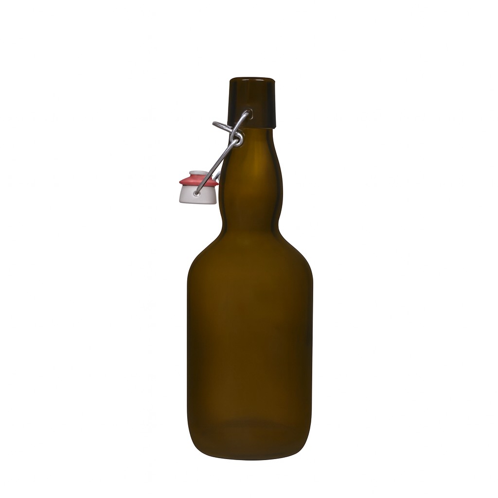 500 ml beer bottle with long neck, glass, antique green, opening: swing top closure