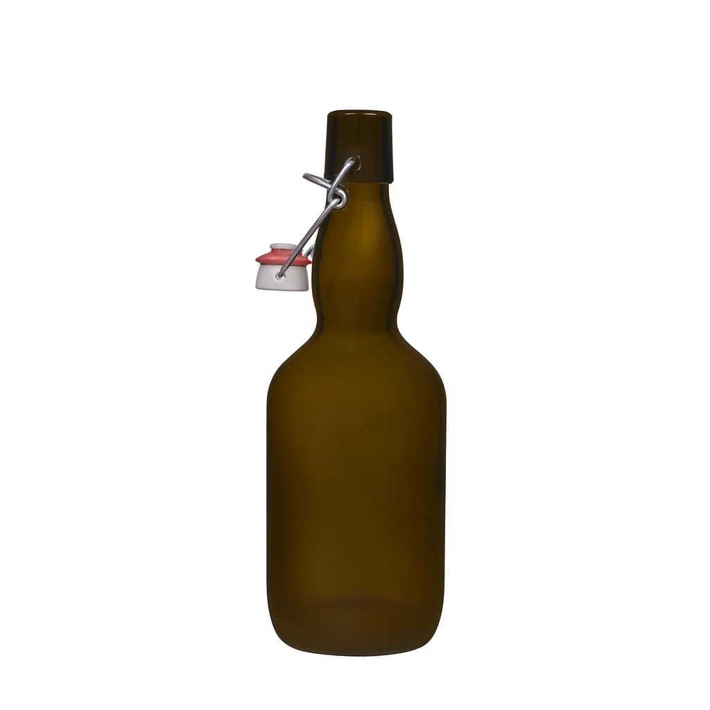 500 ml beer bottle with long neck, glass, antique green, opening: swing top closure