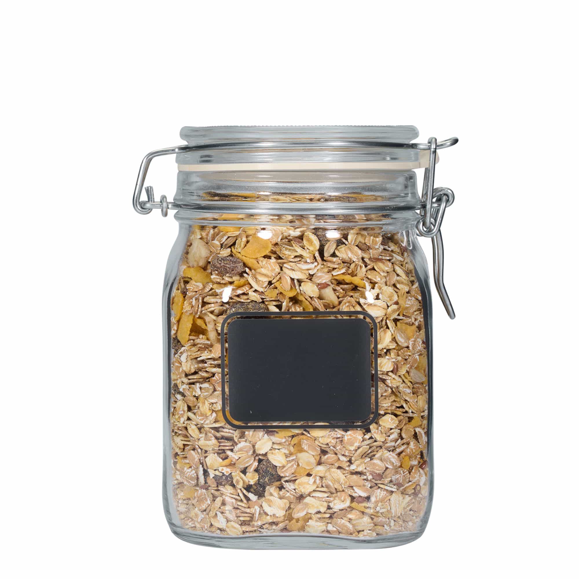 1,000 ml wire bail jar 'Fido', design: label area, square, opening: wire bail closure