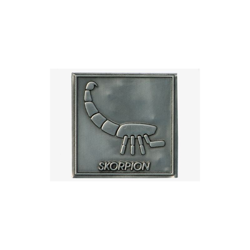 Pewter tag 'Scorpio', square, metal, silver
