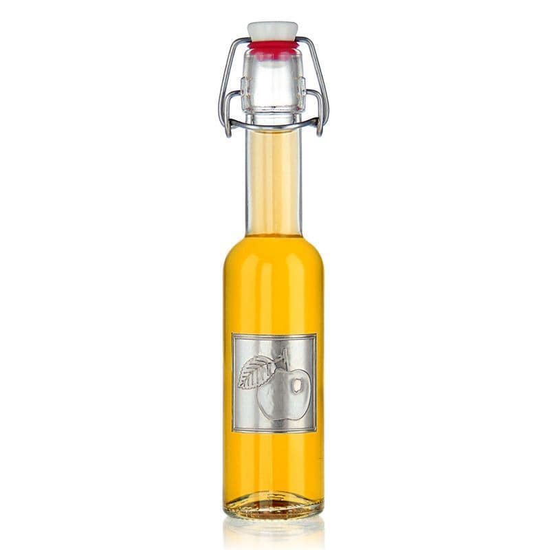 Tin label 'Apple', square, metal, silver