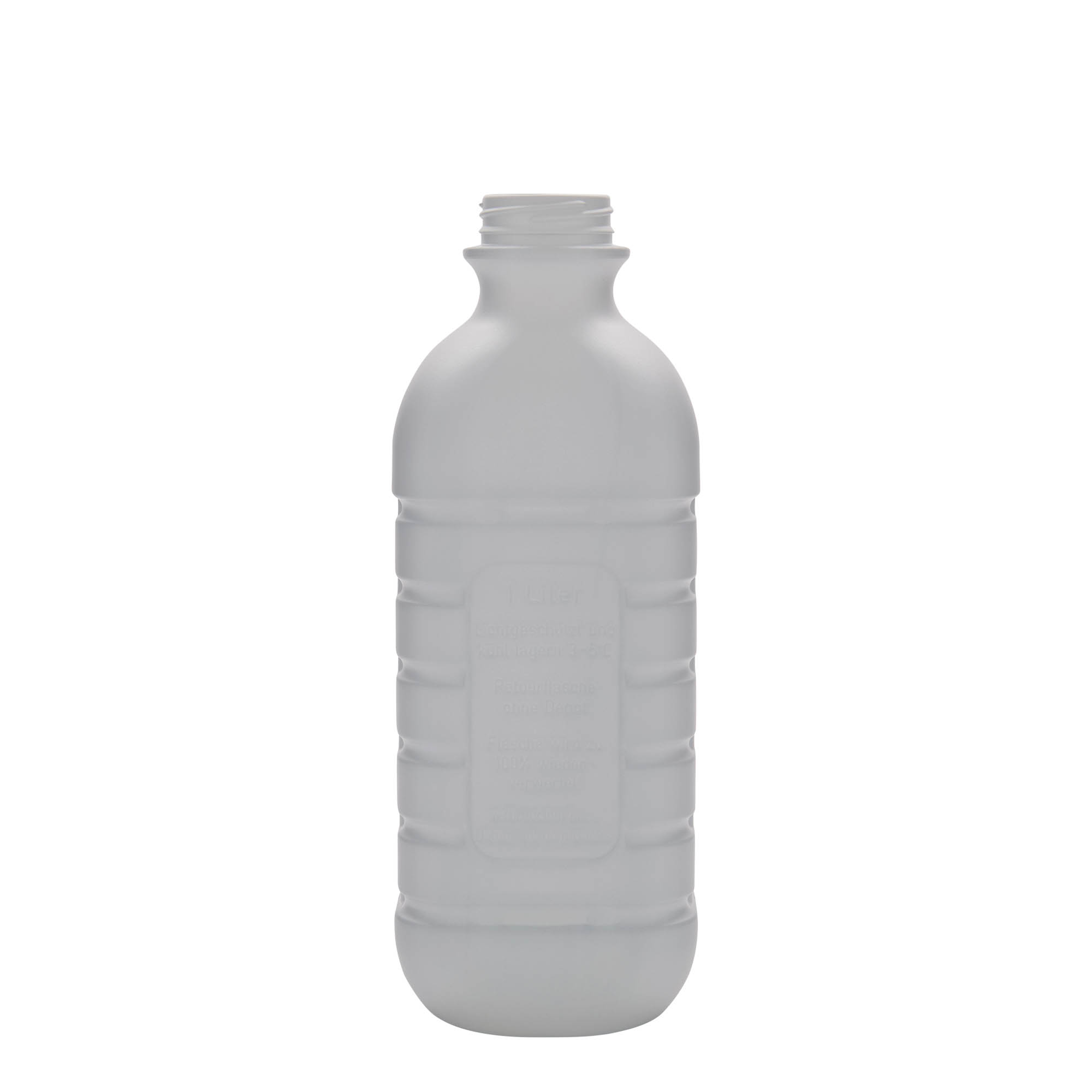 1,000 ml milk bottle, rectangular, HDPE plastic, white, opening: PEHD40