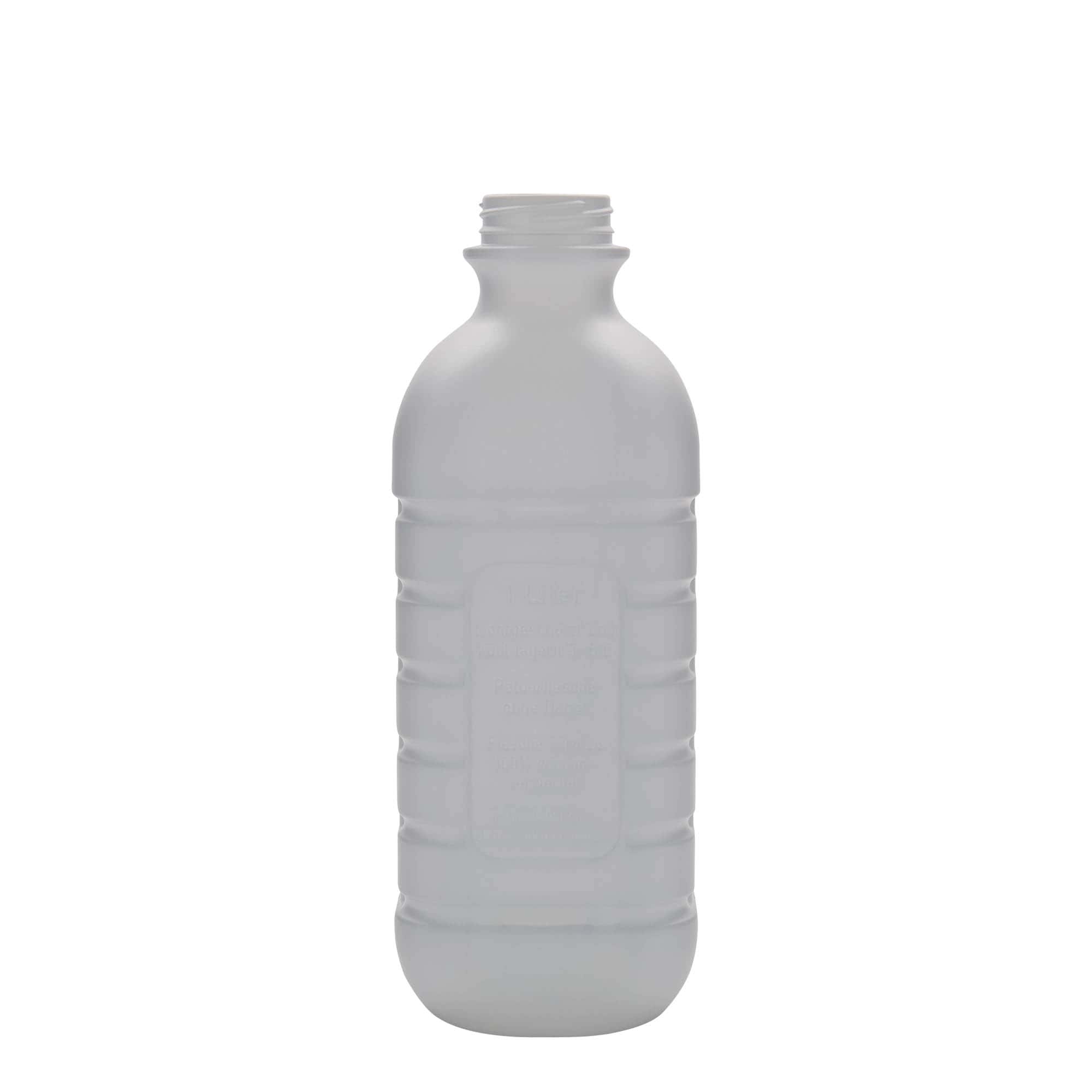 1,000 ml milk bottle, rectangular, HDPE plastic, white, opening: PEHD40