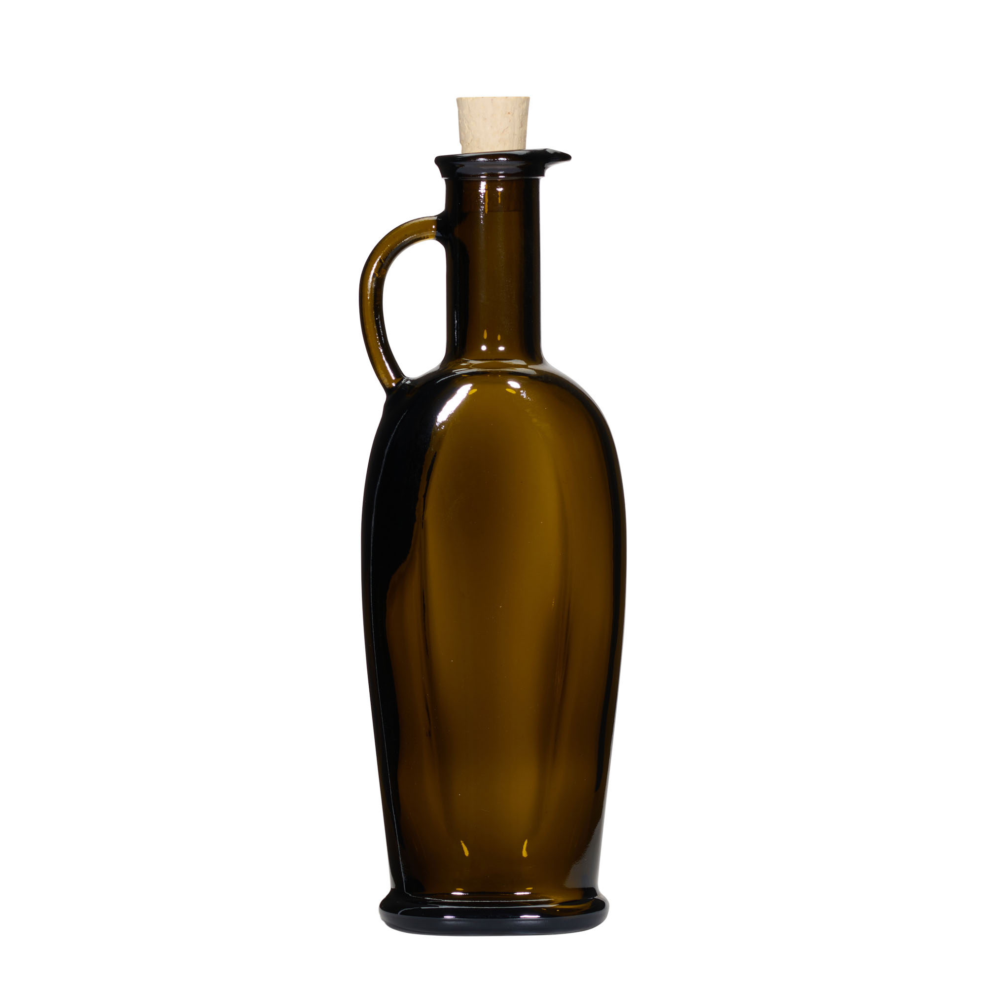 250 ml glass bottle 'Eleganta', oval, antique green, opening: cork