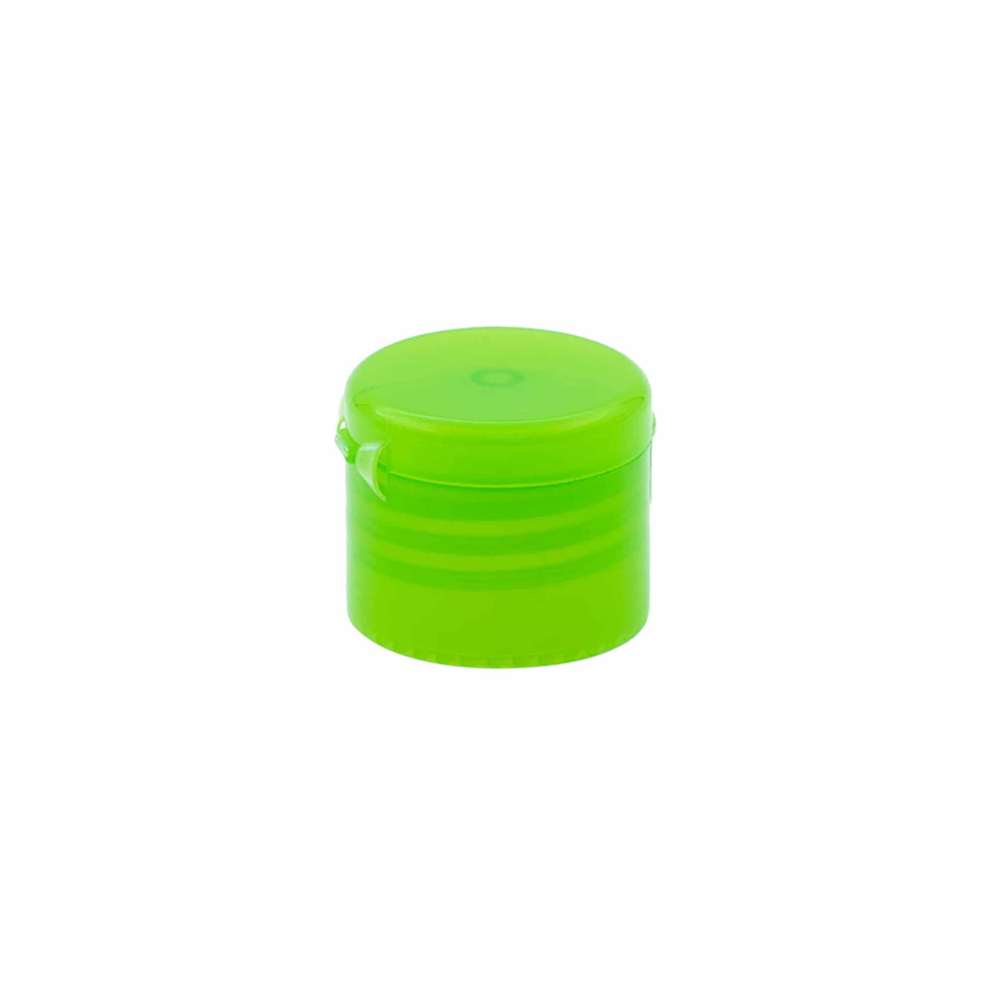 Screw cap with hinge, PP plastic, green, for opening: 24/410