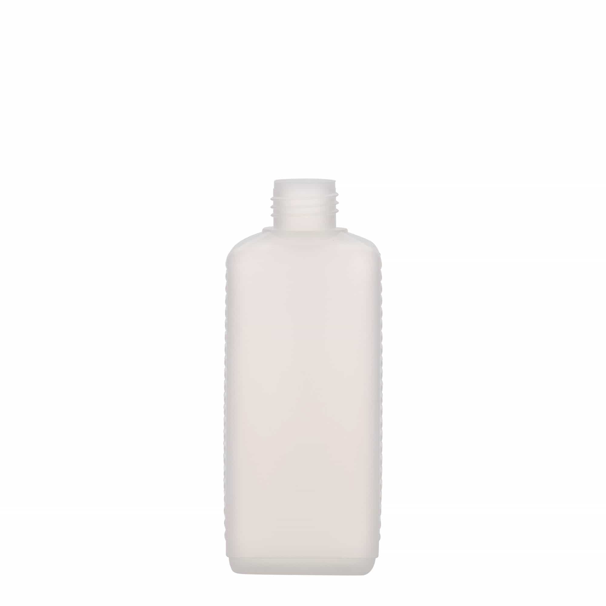 250 ml canister bottle, rectangular, HDPE plastic, natural, opening: DIN 25 EPE