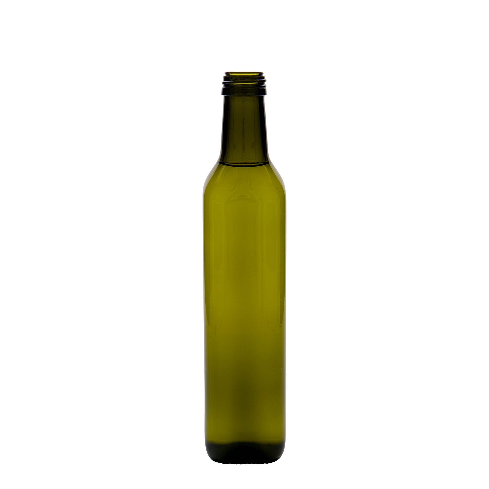 500 ml glass bottle ‘Marasca’, square, antique green, opening: PP 31.5