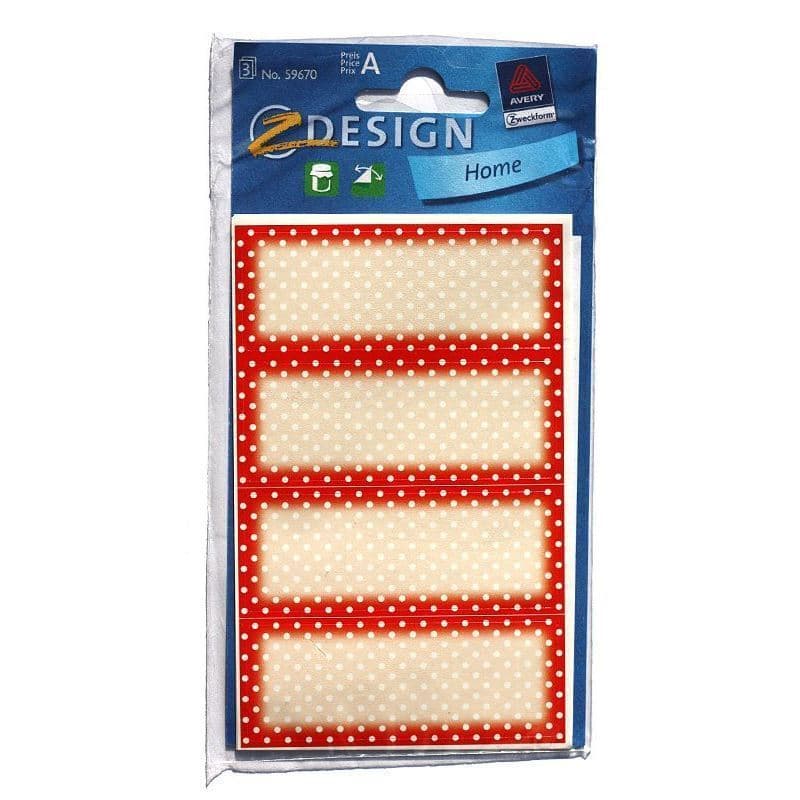 Themed labels 'Red Dots', rectangular, paper, red