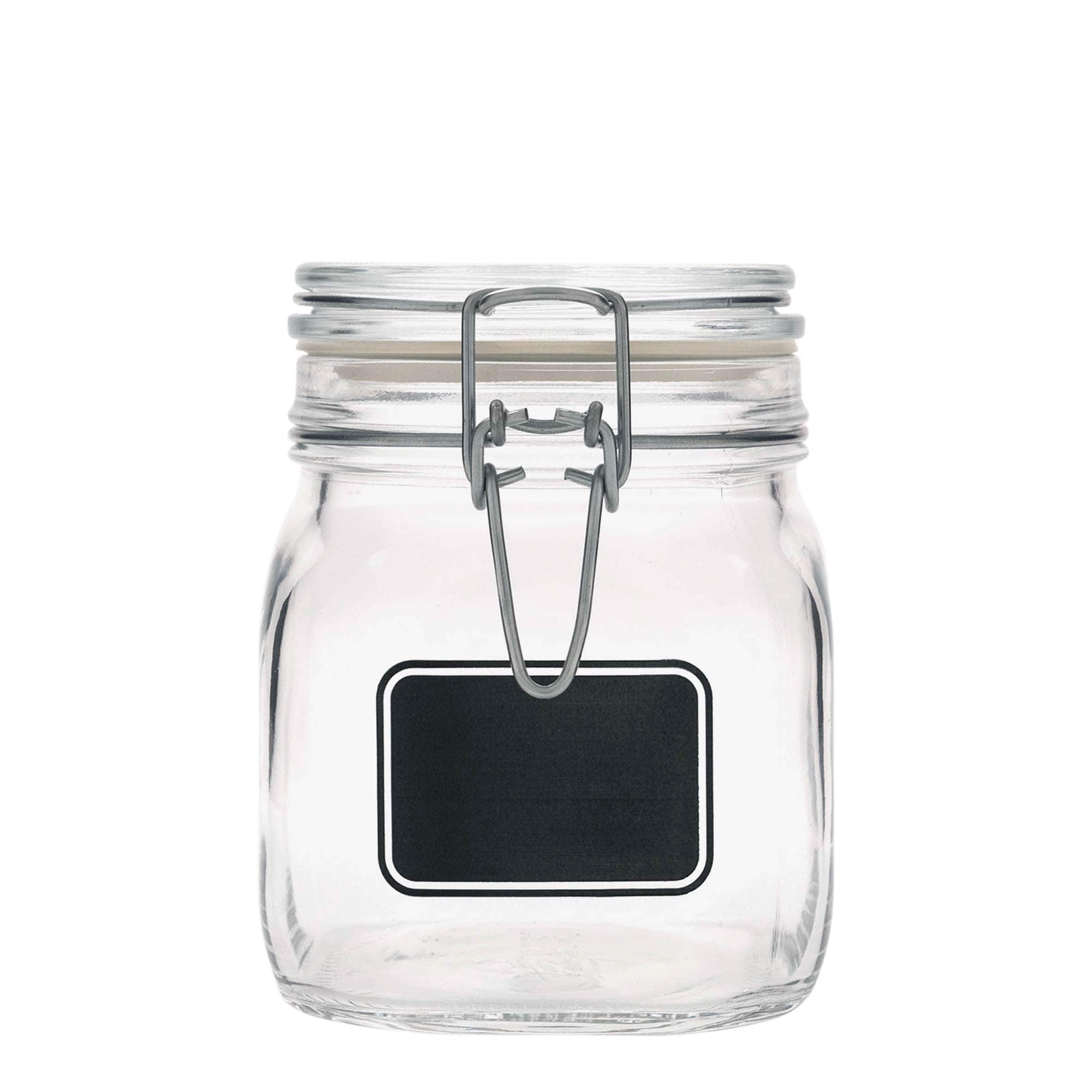750 ml wire bail jar 'Fido', design: label area, square, opening: wire bail closure