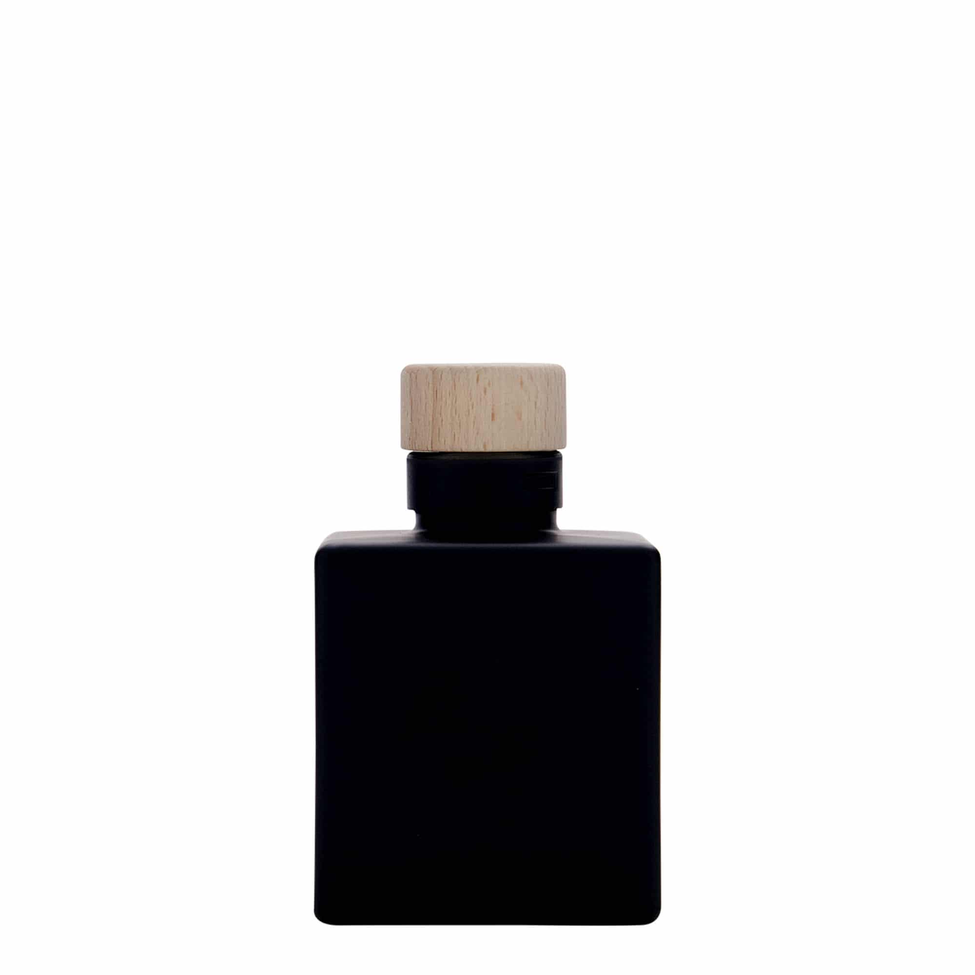 100 ml glass bottle 'Cube', square, black, opening: cork