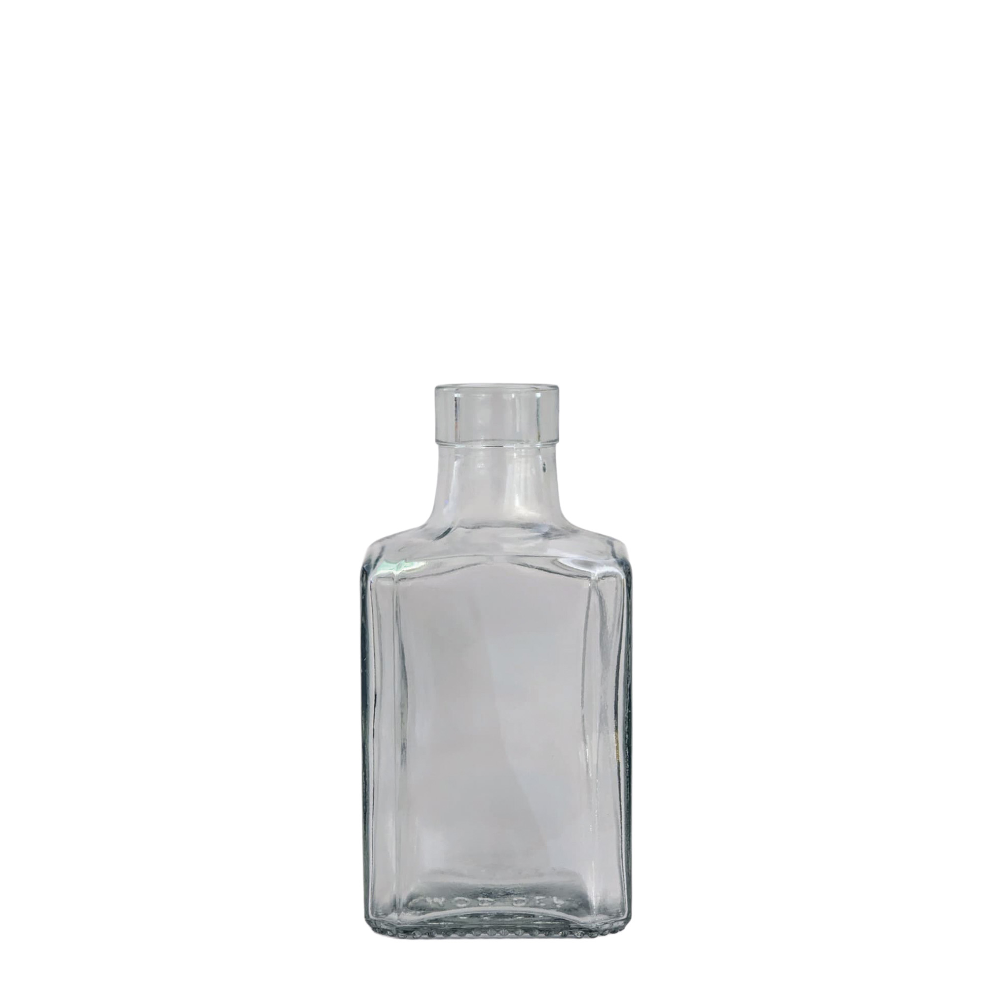 250 ml glass bottle 'Decanter Quadro Oberband', square, opening: cork