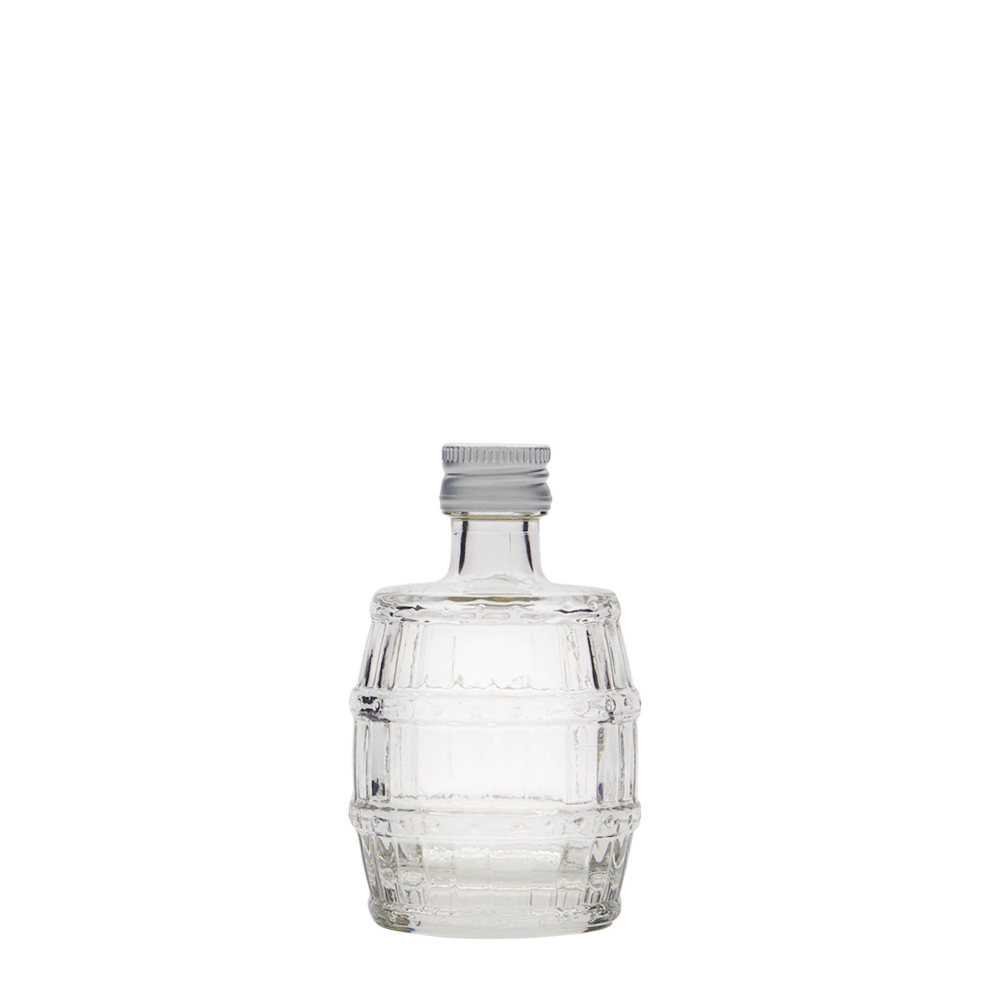 50 ml glass bottle 'barrel', opening: PP 18 50 ml glass bottle 'barrel', opening: PP 18