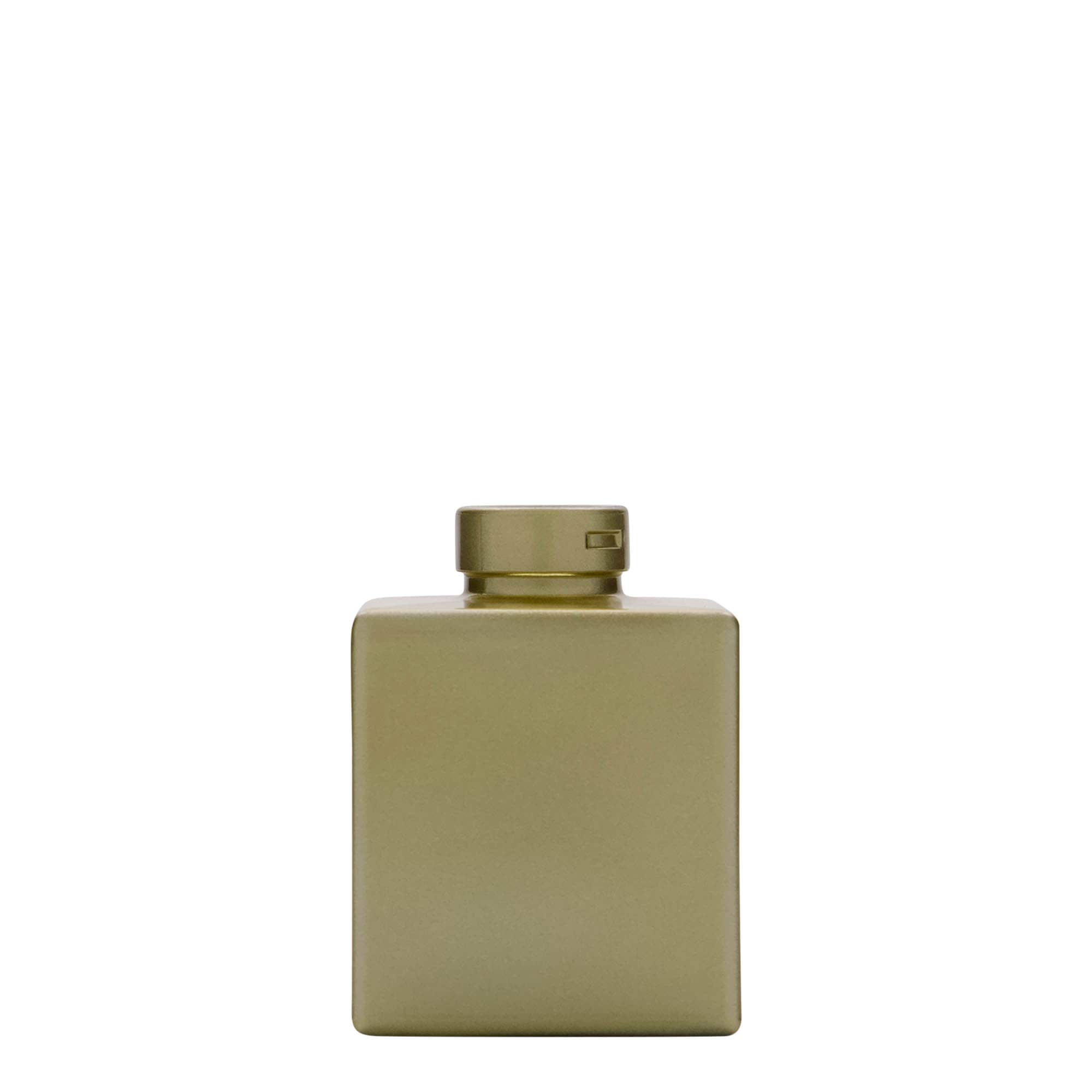 100 ml glass bottle 'Cube', square, gold, opening: cork