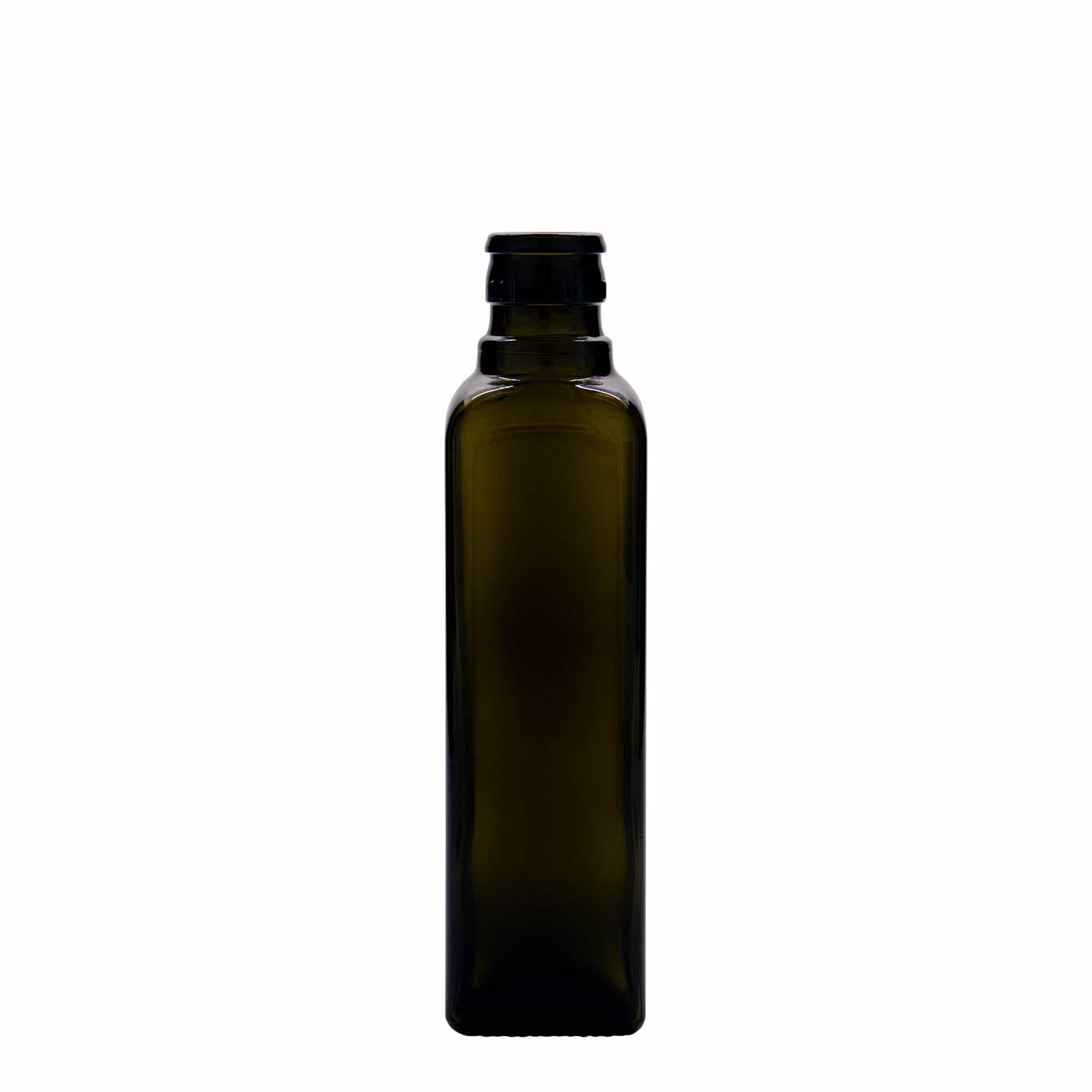250 ml vinegar/oil bottle ‘Quadra’, glass, square, antique green, opening: DOP