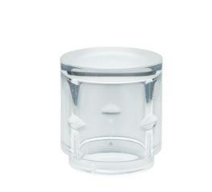 Snap-on cap for perfume bottle, Surlyn plastic, clear