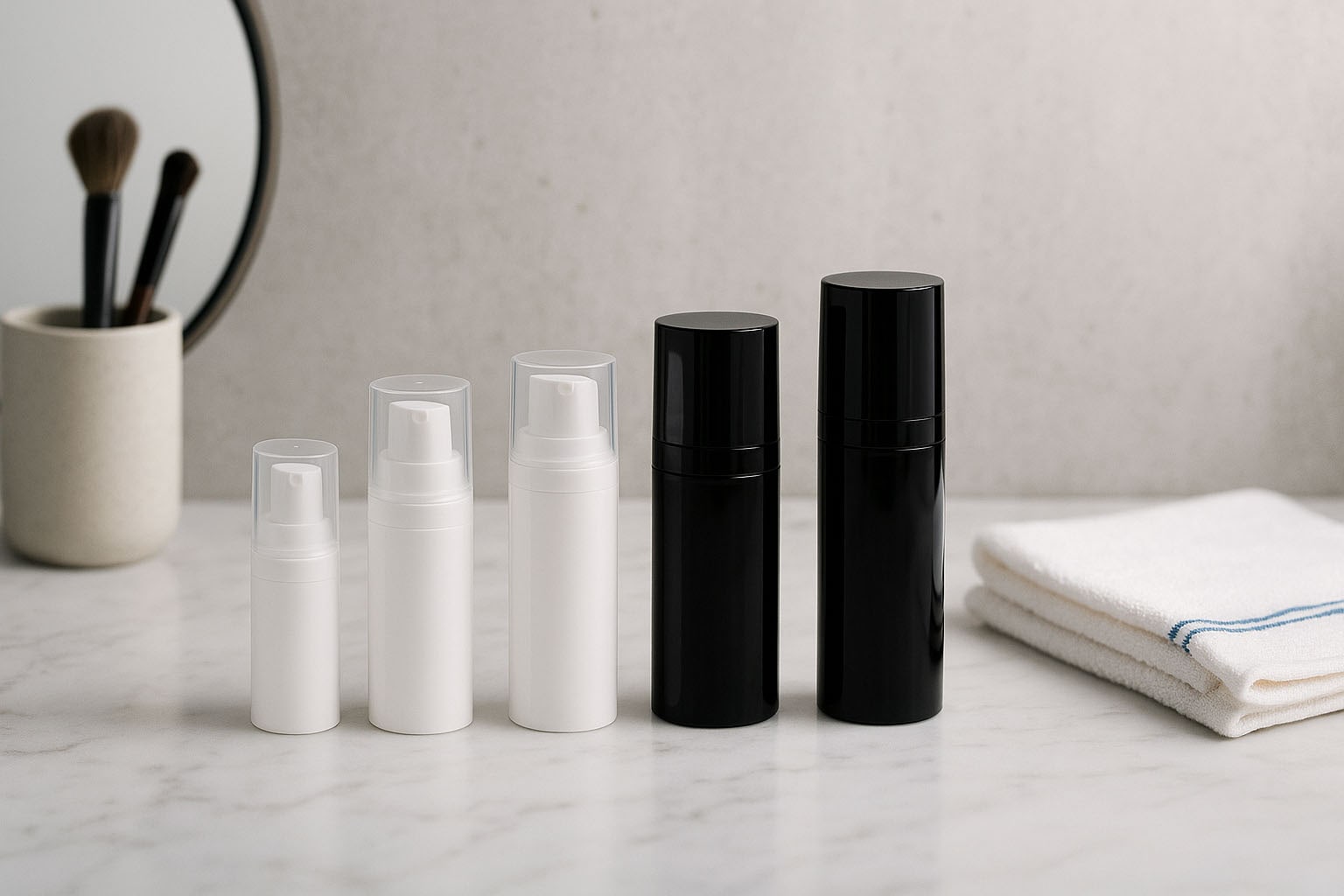 Airless head micro silver edge + white, glossy plug cap