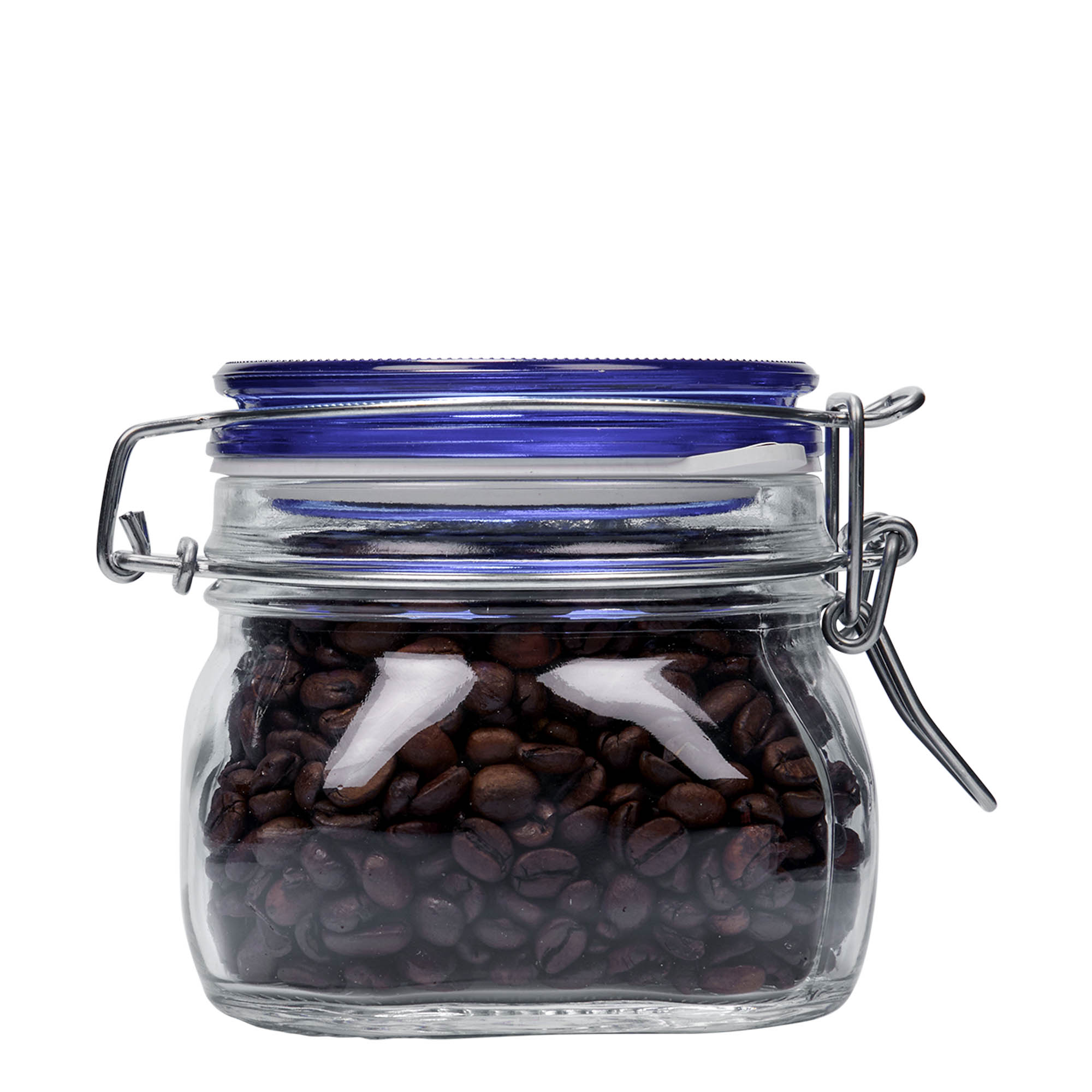 500 ml wire bail jar 'Fido' Blue Top, square, opening: wire bail closure