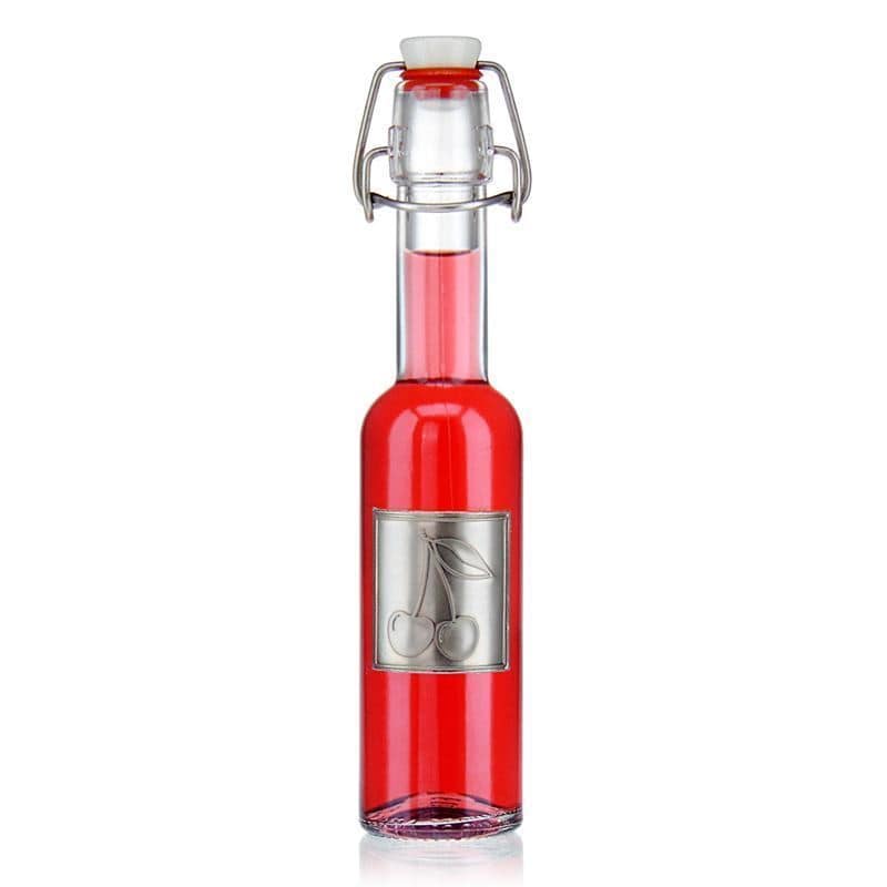 Tin label 'Cherry', square, metal, silver