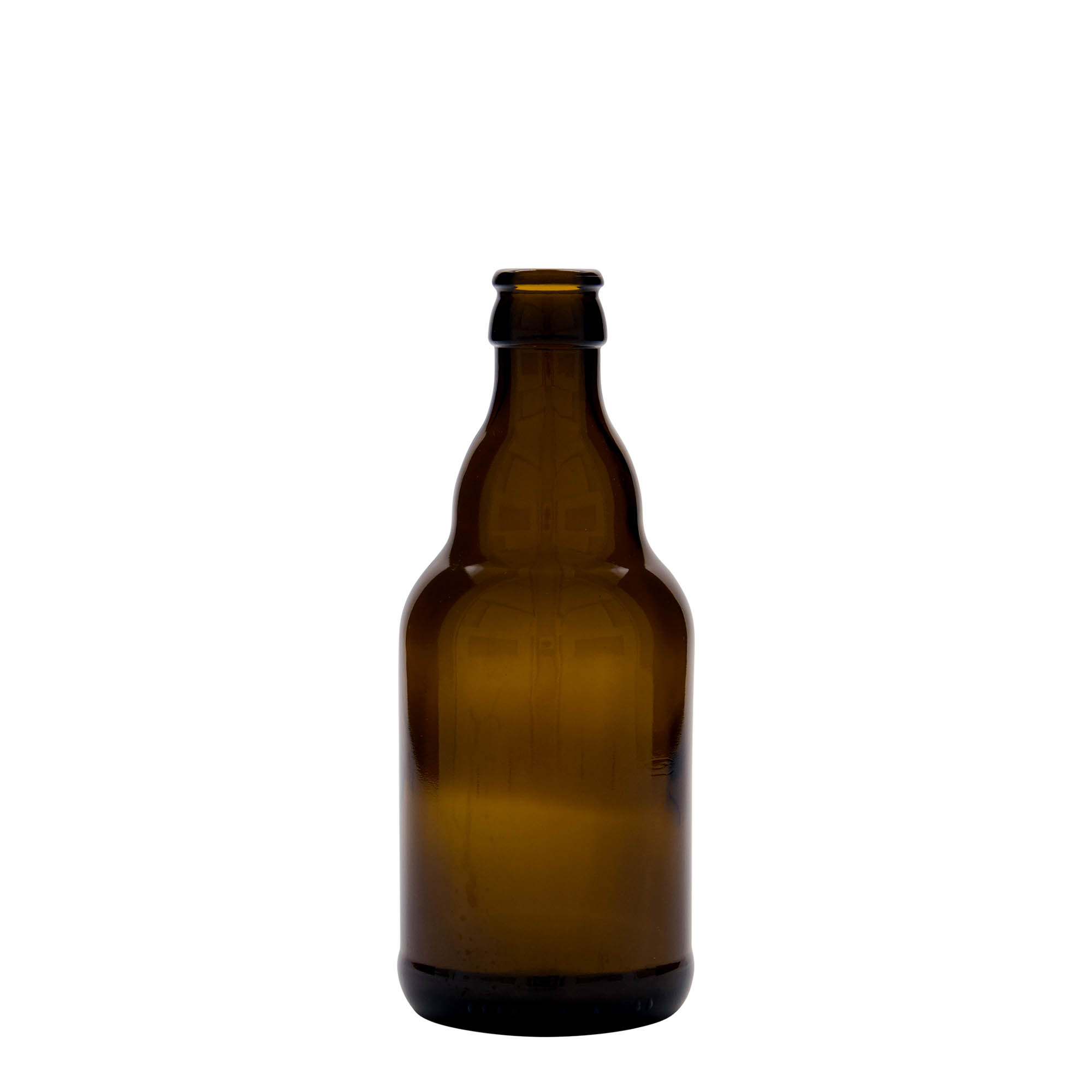 330 ml beer bottle ‘Steinie’, glass, brown, opening: crown cap