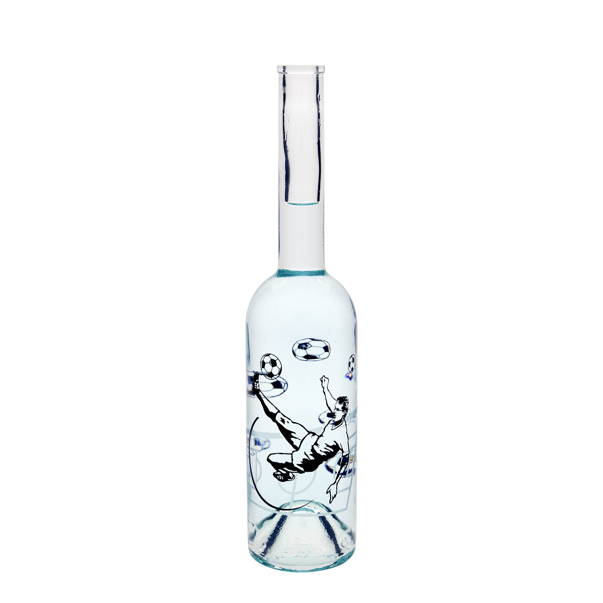 500 ml glass bottle ‘Opera’, motif: football player, opening: cork