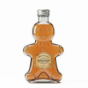 Bottle of gingerbread man with logo Product example: filled bottle in the shape of a gingerbread man with logo design