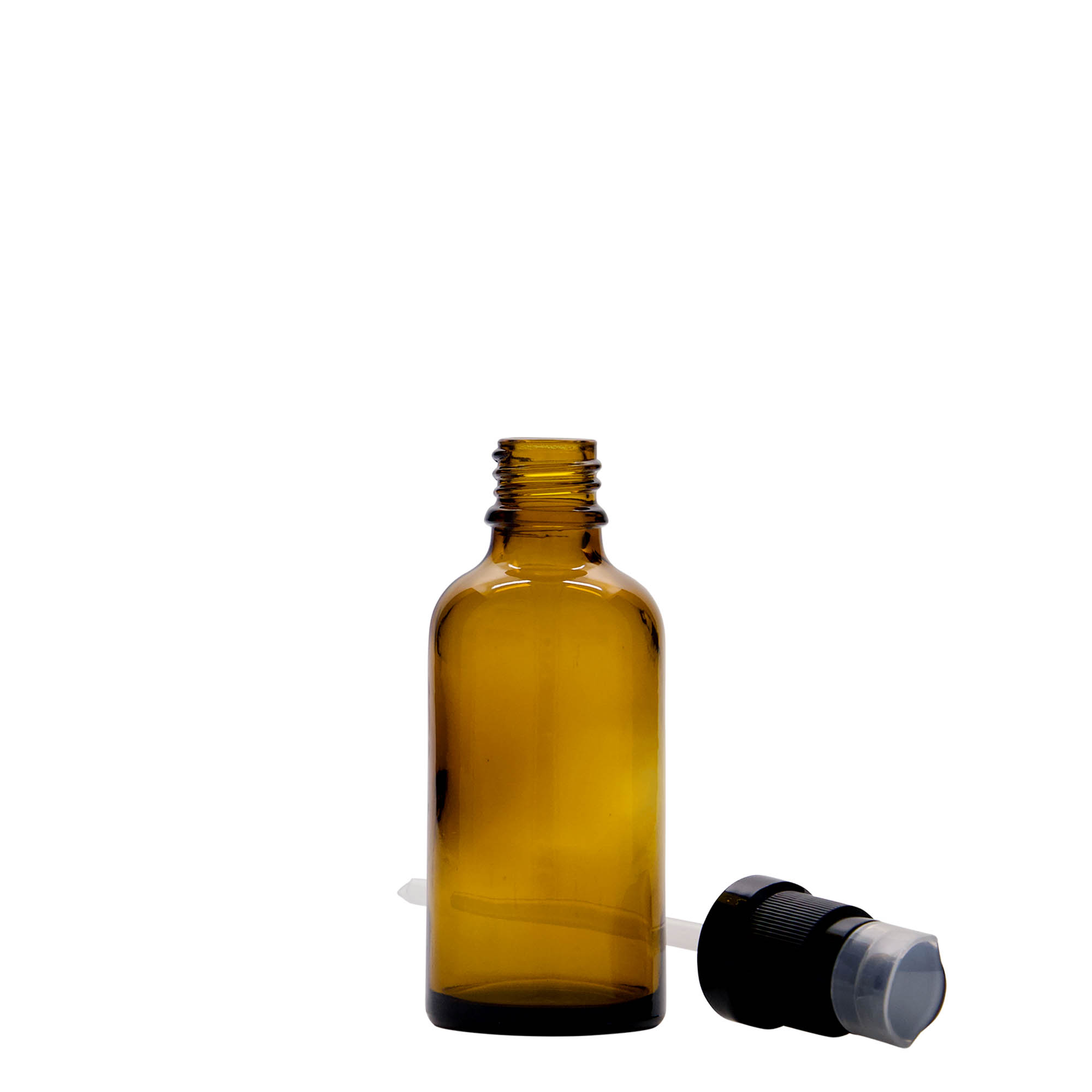50 ml medical bottle with lotion pump, glass, brown, opening: DIN 18