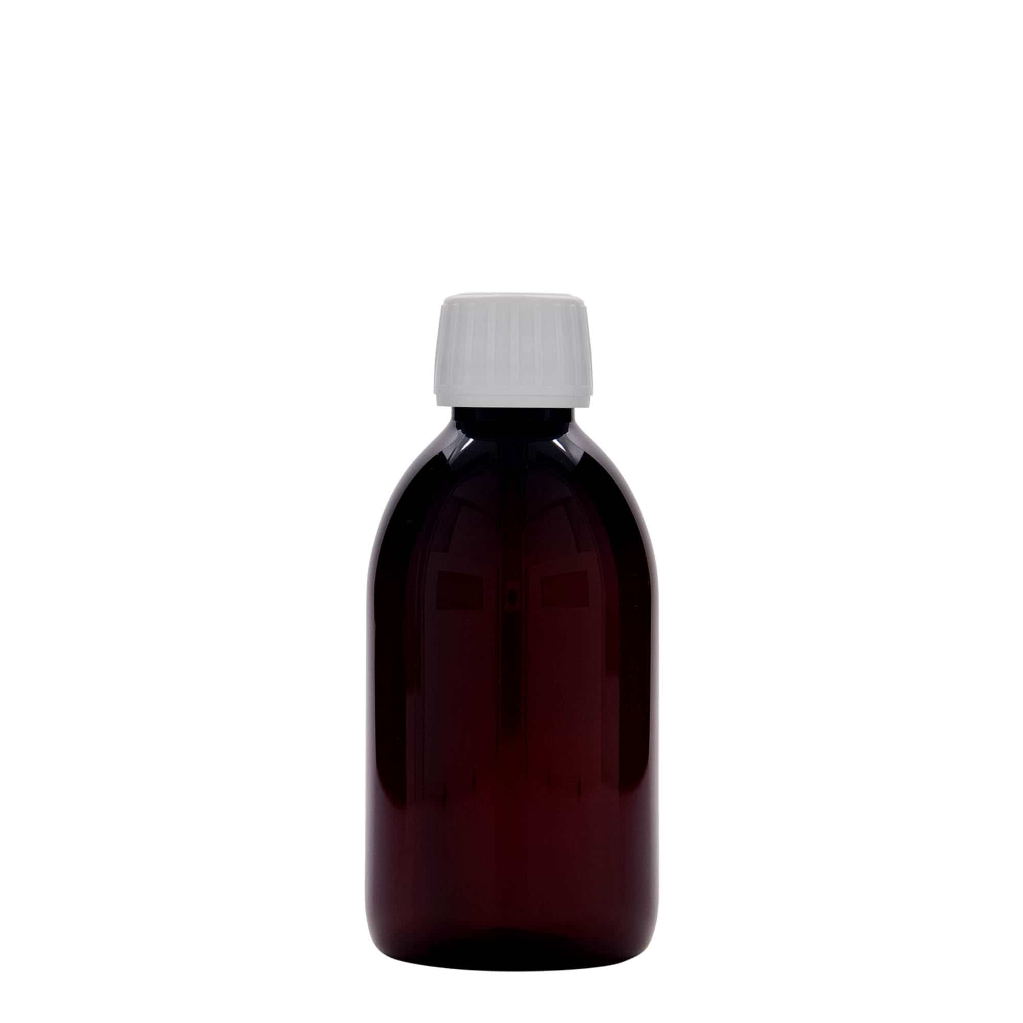250 ml PET medicine bottle, brown, plastic, closure: PP 28