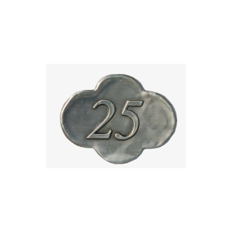 Pewter tag '25', metal, silver