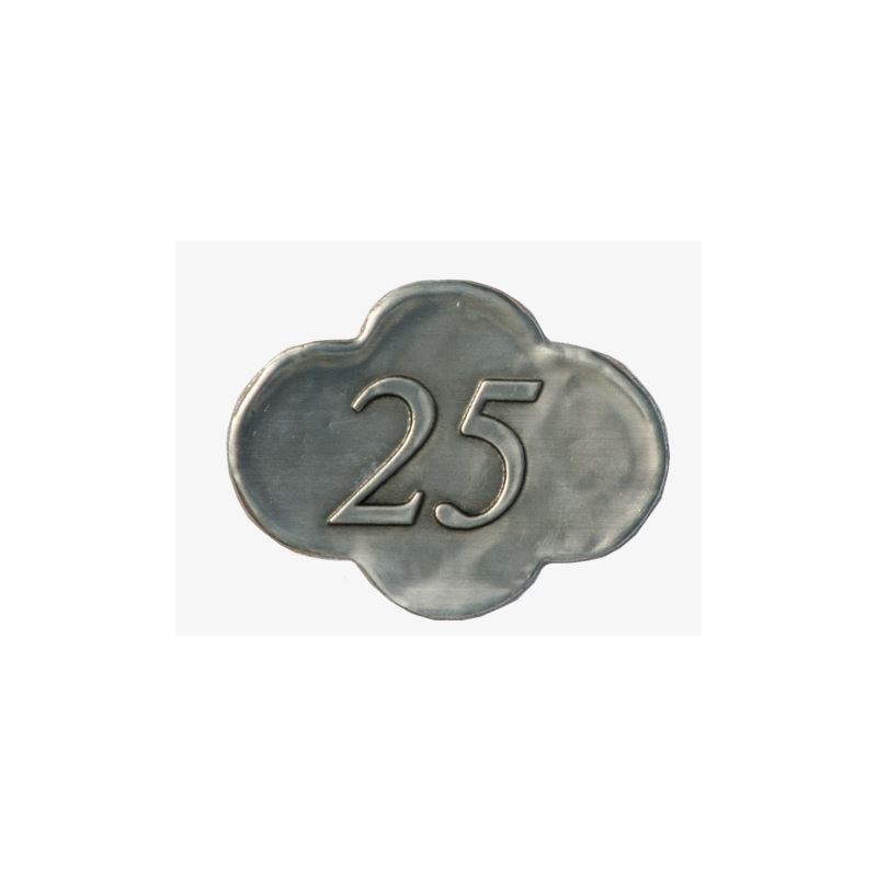 Tin label '25', metal, silver Tin label '25', metal, silver