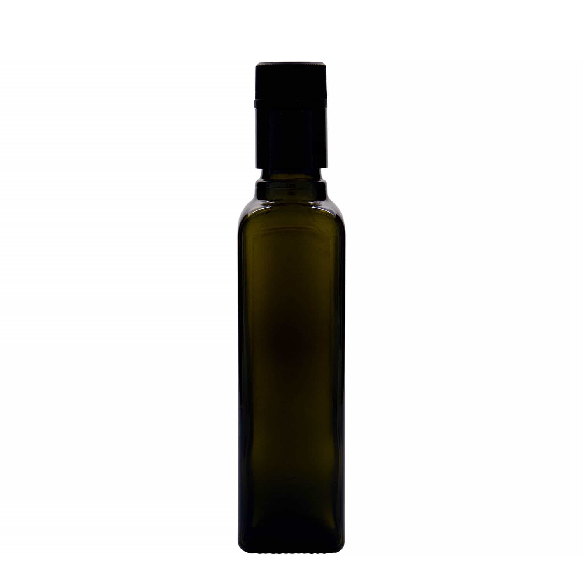 250 ml vinegar/oil bottle 'Quadra', glass, square, antique green, opening: DOP