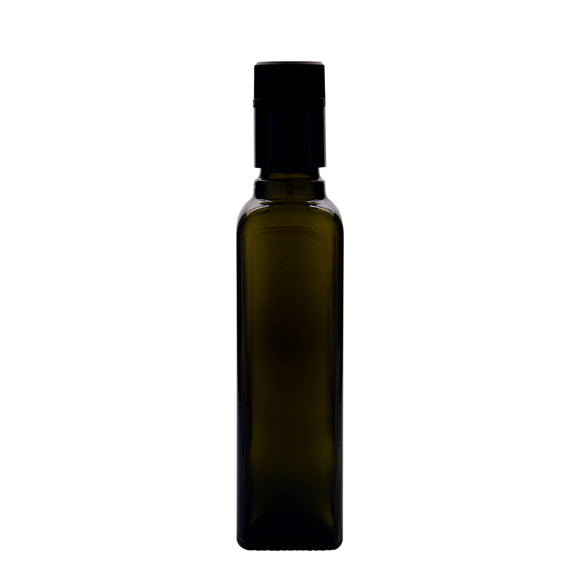 250 ml vinegar/oil bottle 'Quadra', glass, square, antique green, opening: DOP