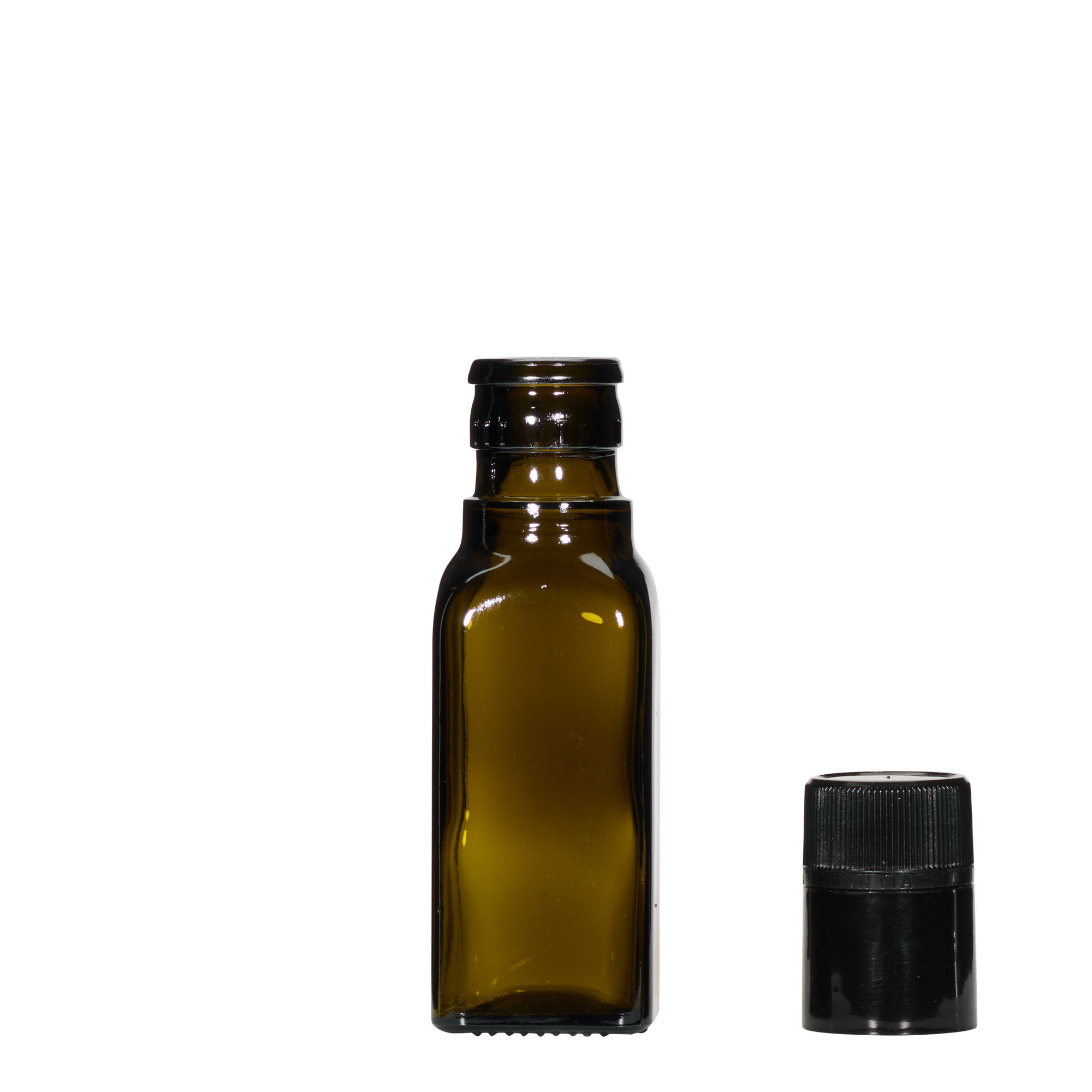 100 ml vinegar/oil bottle 'Quadra', glass, square, antique green, opening: DOP 100 ml vinegar/oil bottle 'Quadra', glass, square, antique green, opening: DOP